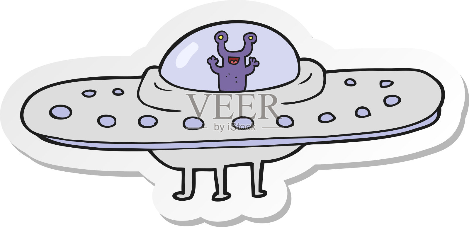 卡通飞碟贴纸插画图片素材