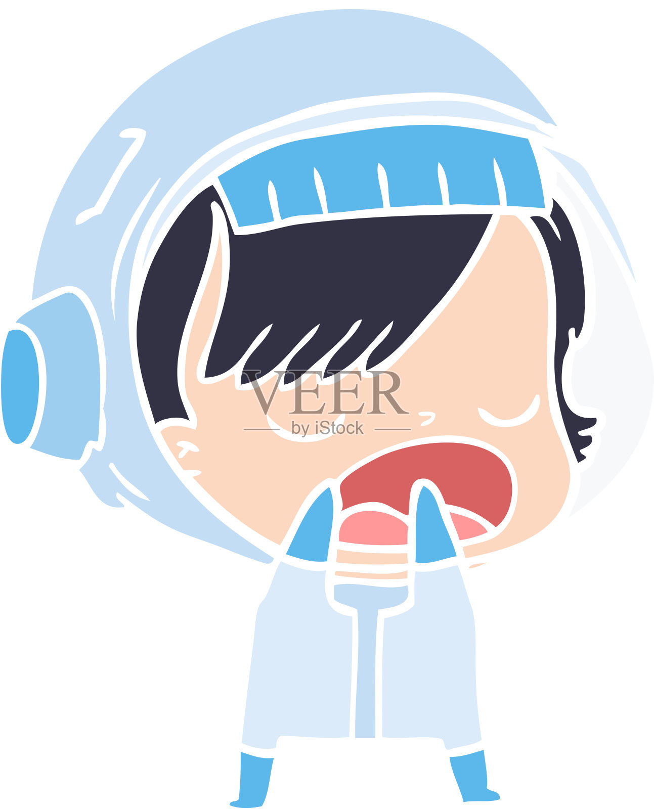 平面彩色风格的卡通女宇航员讲解插画图片素材