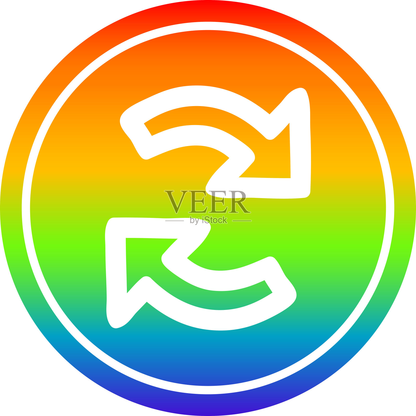 循环箭头圆形图标与彩虹渐变完成插画图片素材