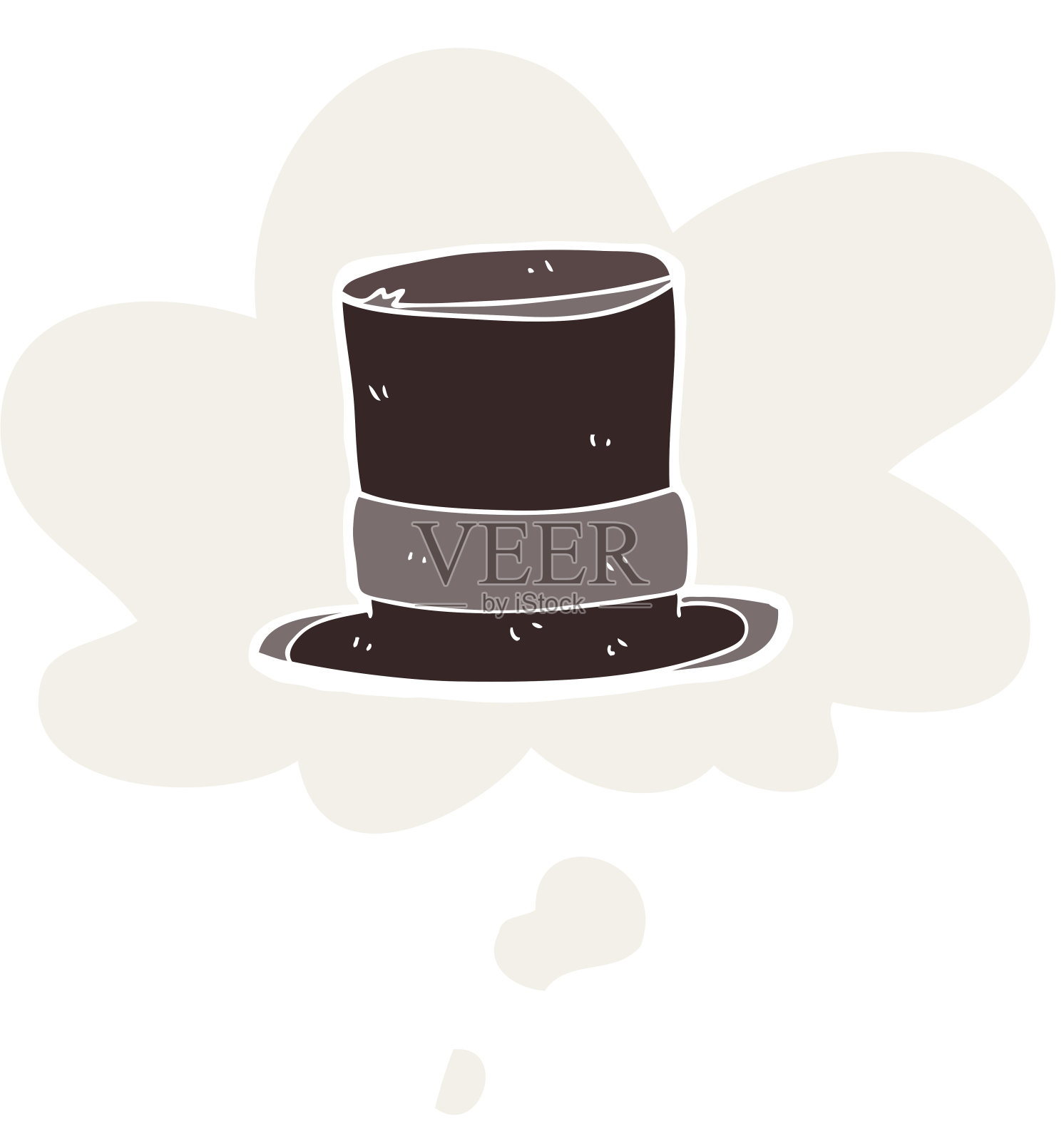 卡通礼帽与思想泡泡在复古风格插画图片素材