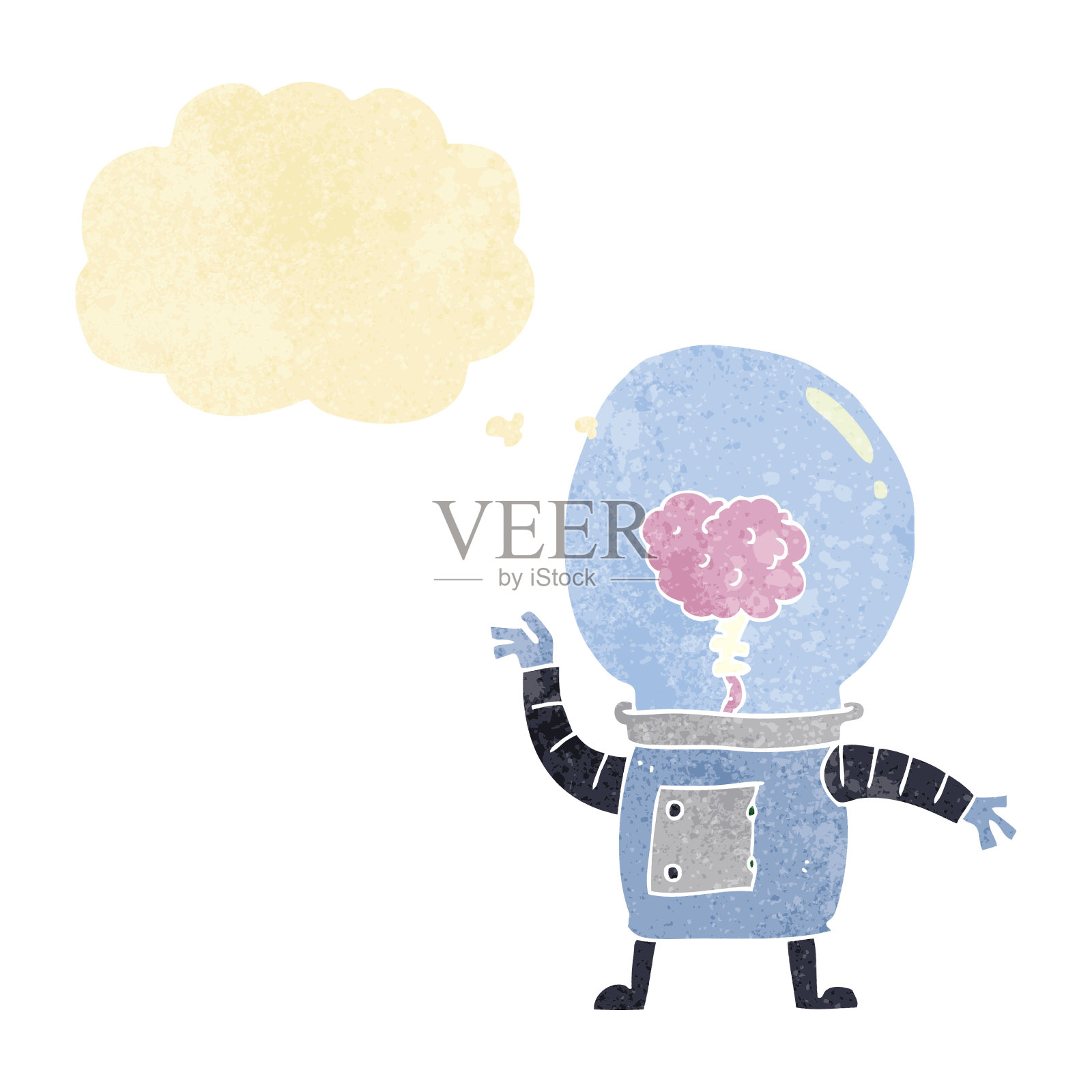 带有思想泡泡的卡通机器人插画图片素材