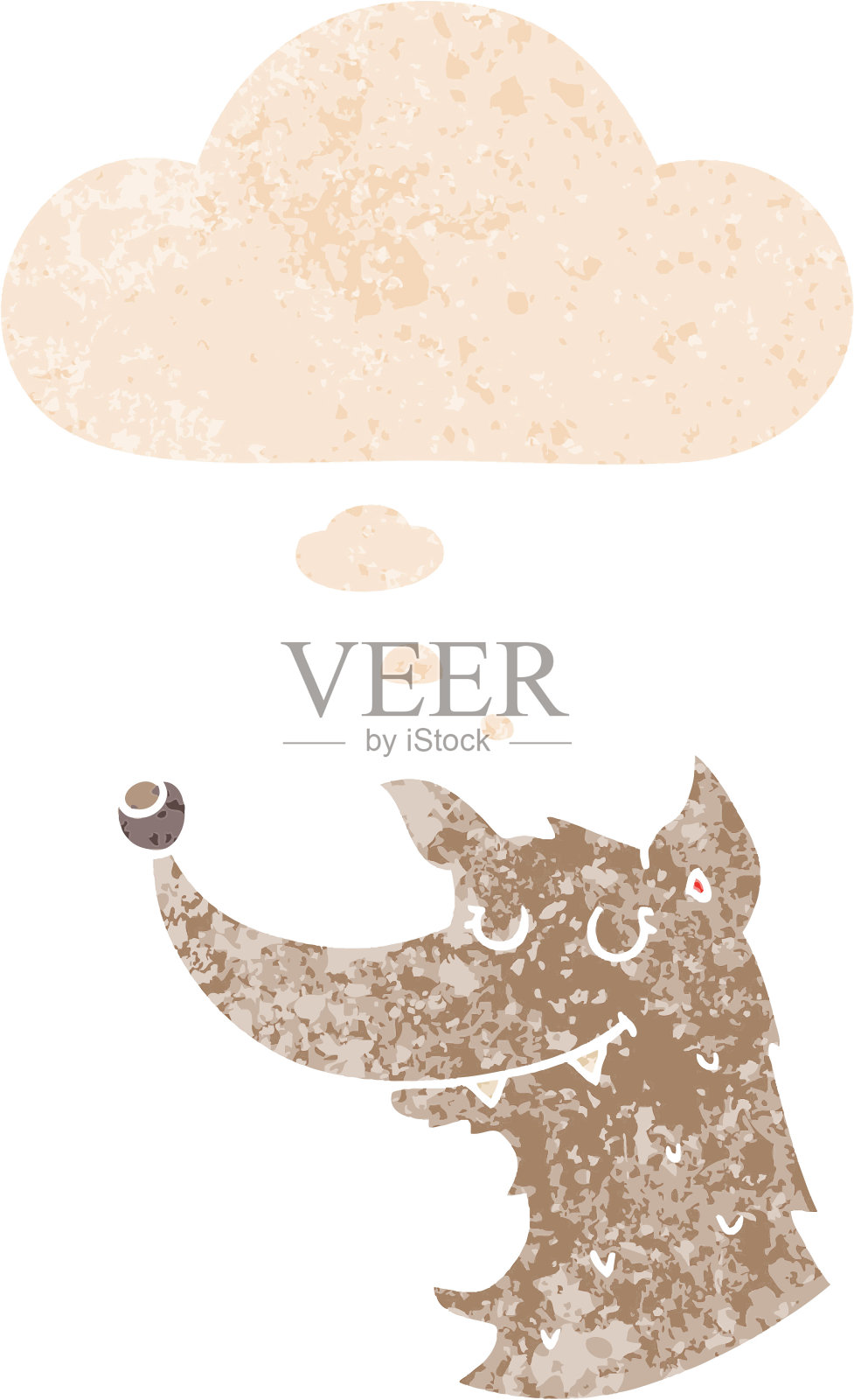 卡通狼的思想泡沫在垃圾垃圾苦恼复古纹理风格插画图片素材