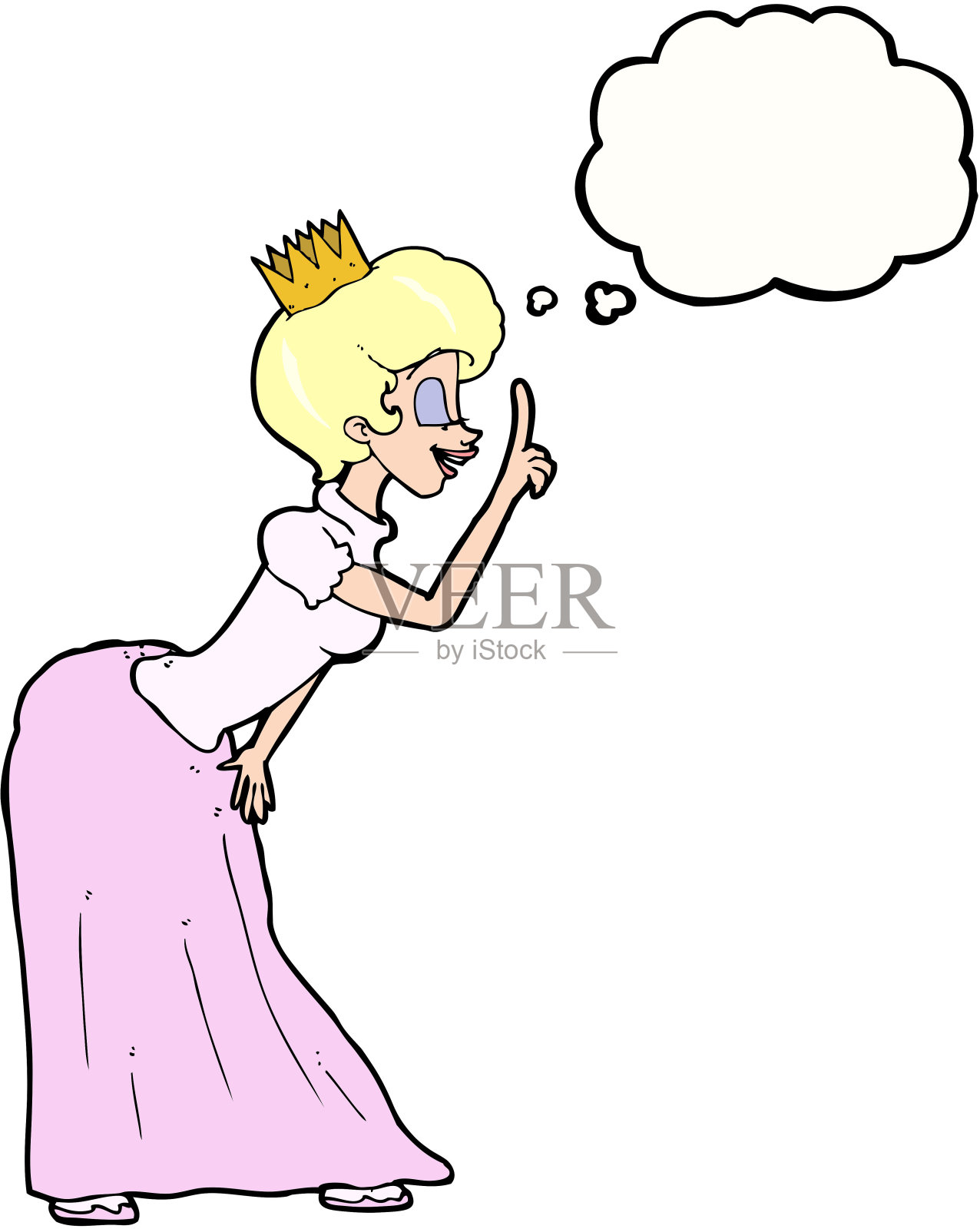 带有思想泡泡的卡通公主插画图片素材
