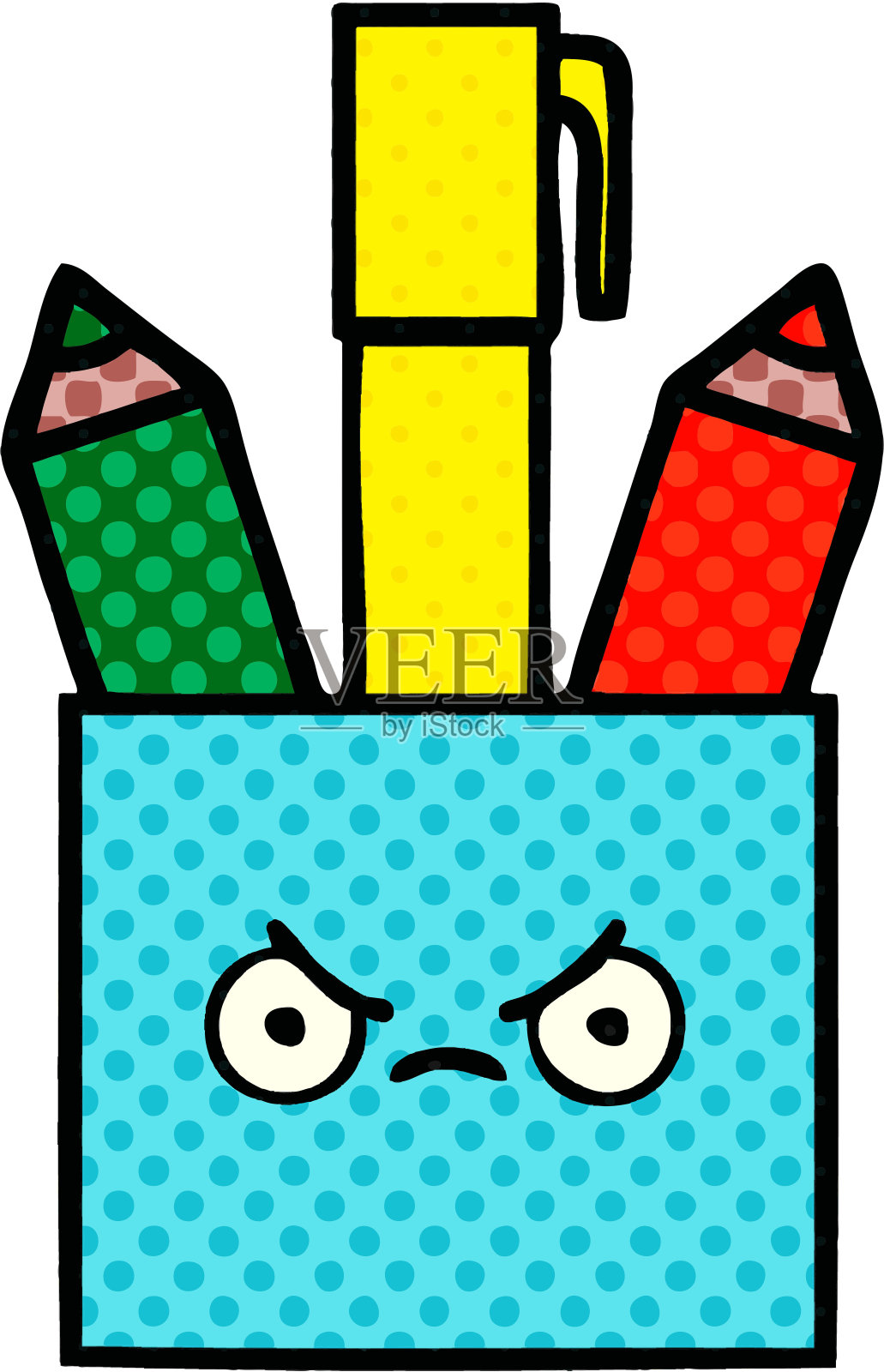 漫画书风格的卡通铅笔罐设计元素图片