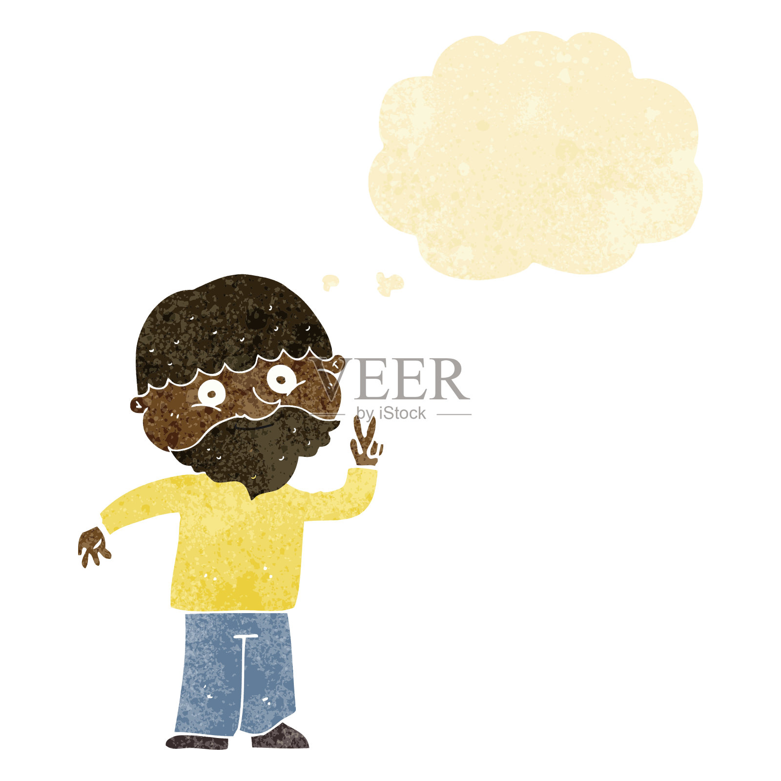 卡通人物用思想泡泡做和平手势插画图片素材