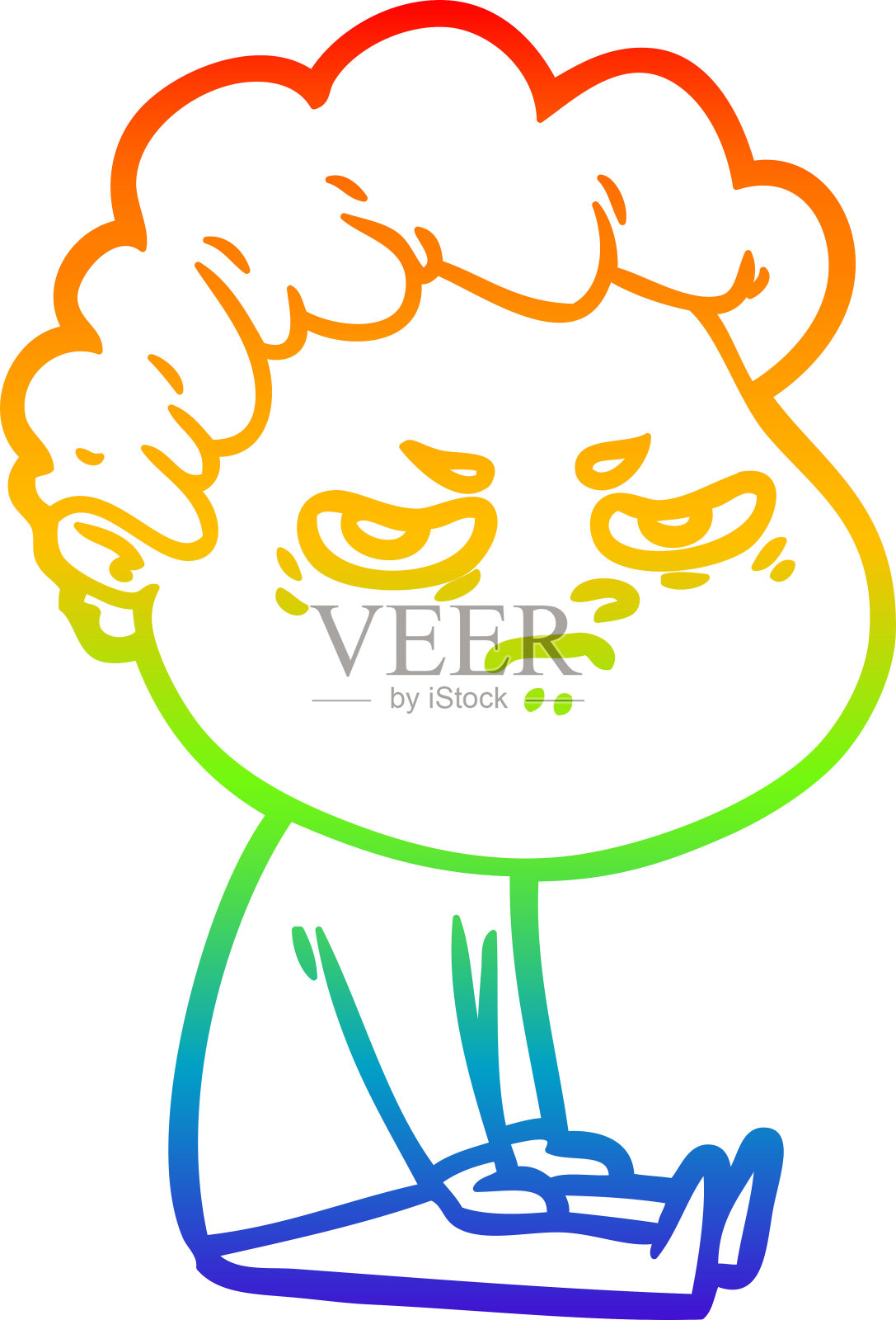 彩虹渐变线条卡通愤怒男人插画图片素材