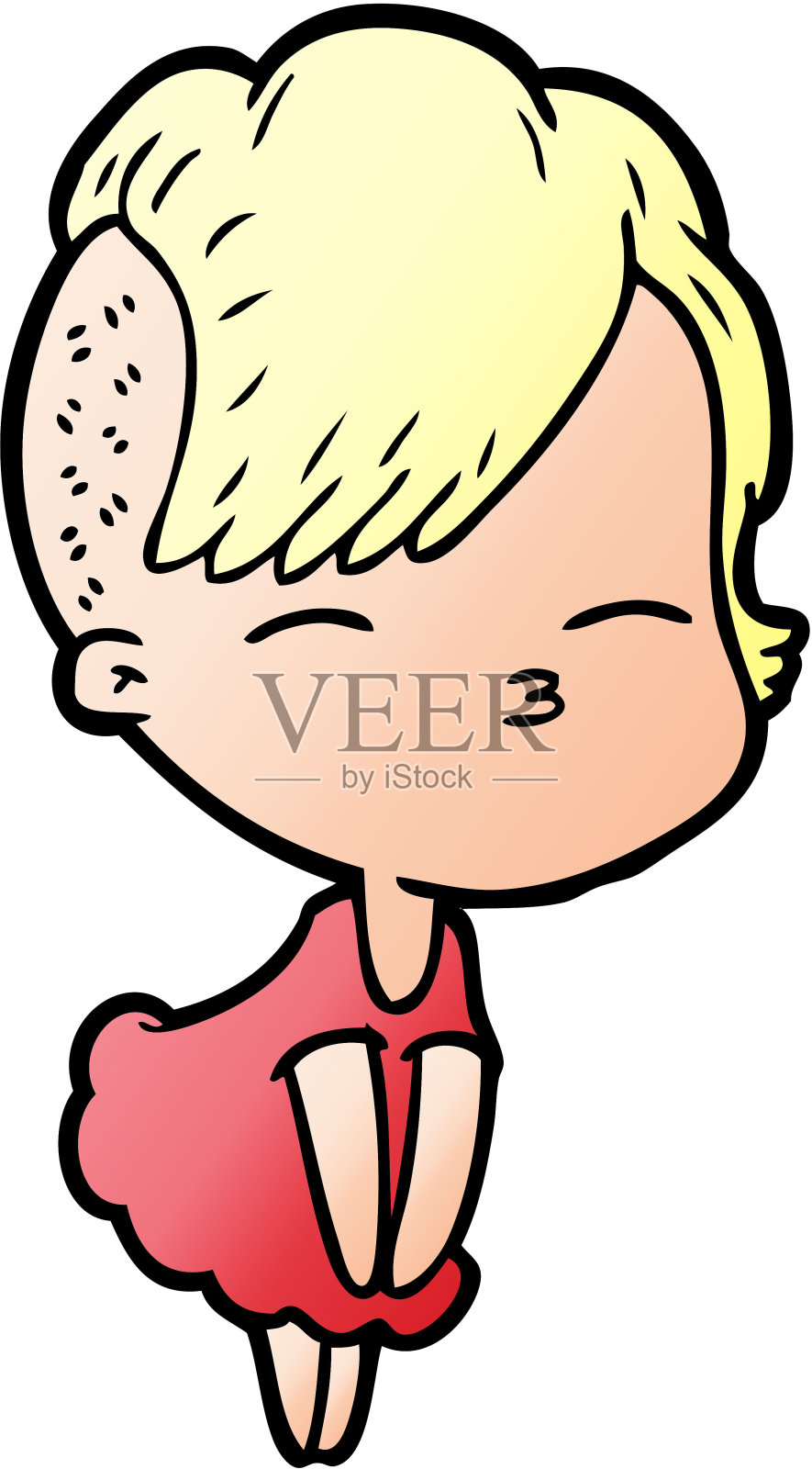 卡通眯着眼睛穿衣服的女孩插画图片素材