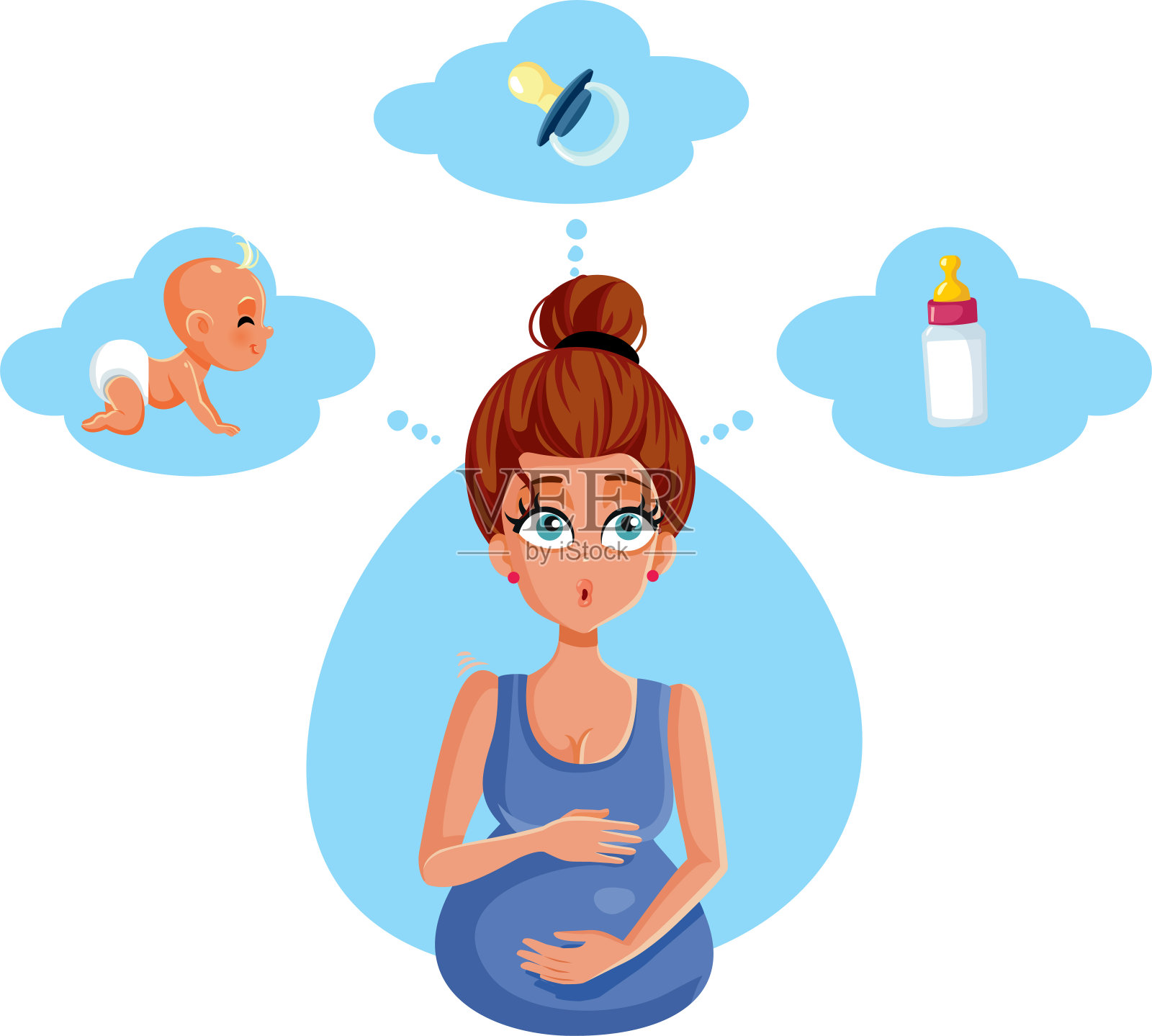 孕妇思考母亲矢量卡通插图插画图片素材