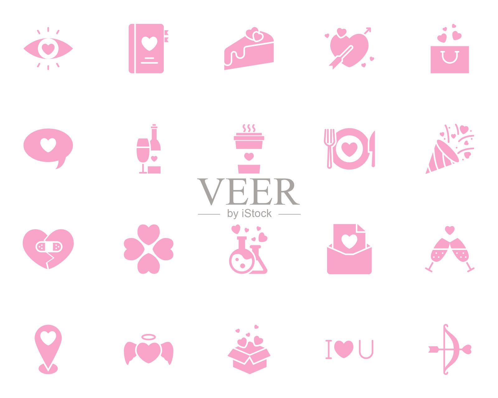 一套情人节图标，爱，心，婚礼图标素材