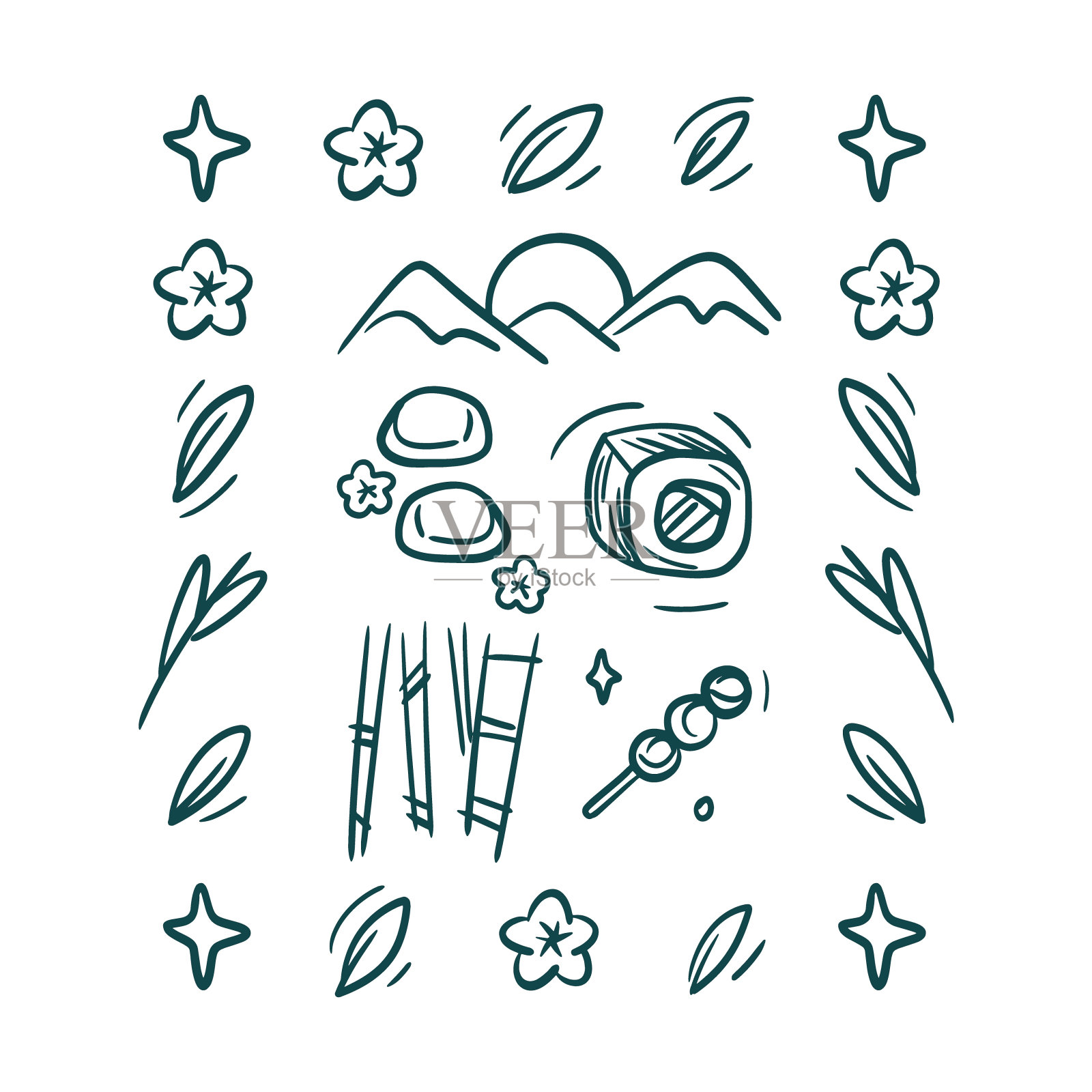 亚洲食物收藏剪贴艺术。日本美学套装插画图片素材