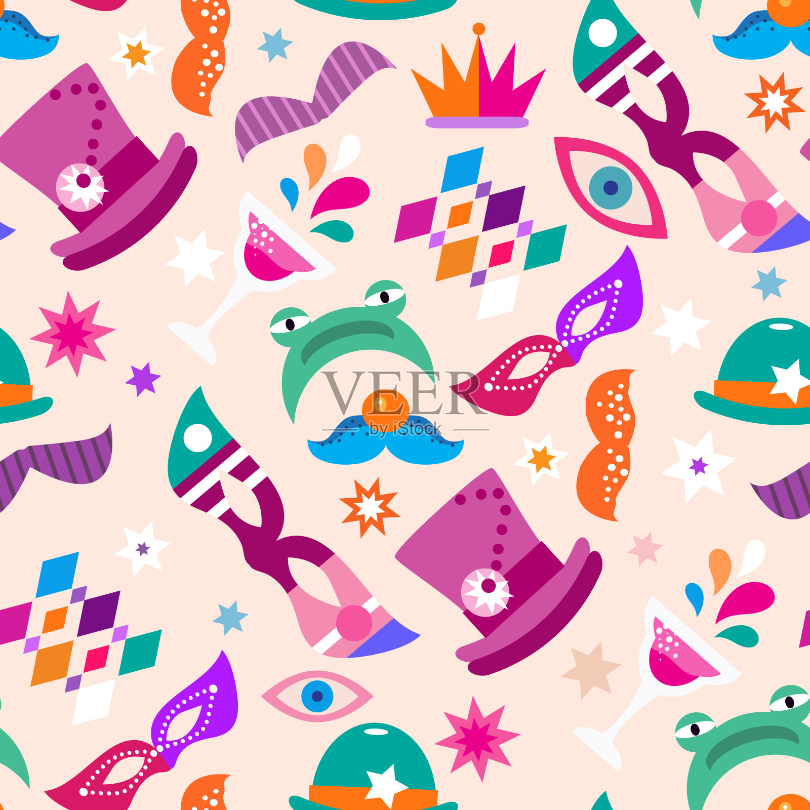 普林节-犹太狂欢节无缝模式插画图片素材