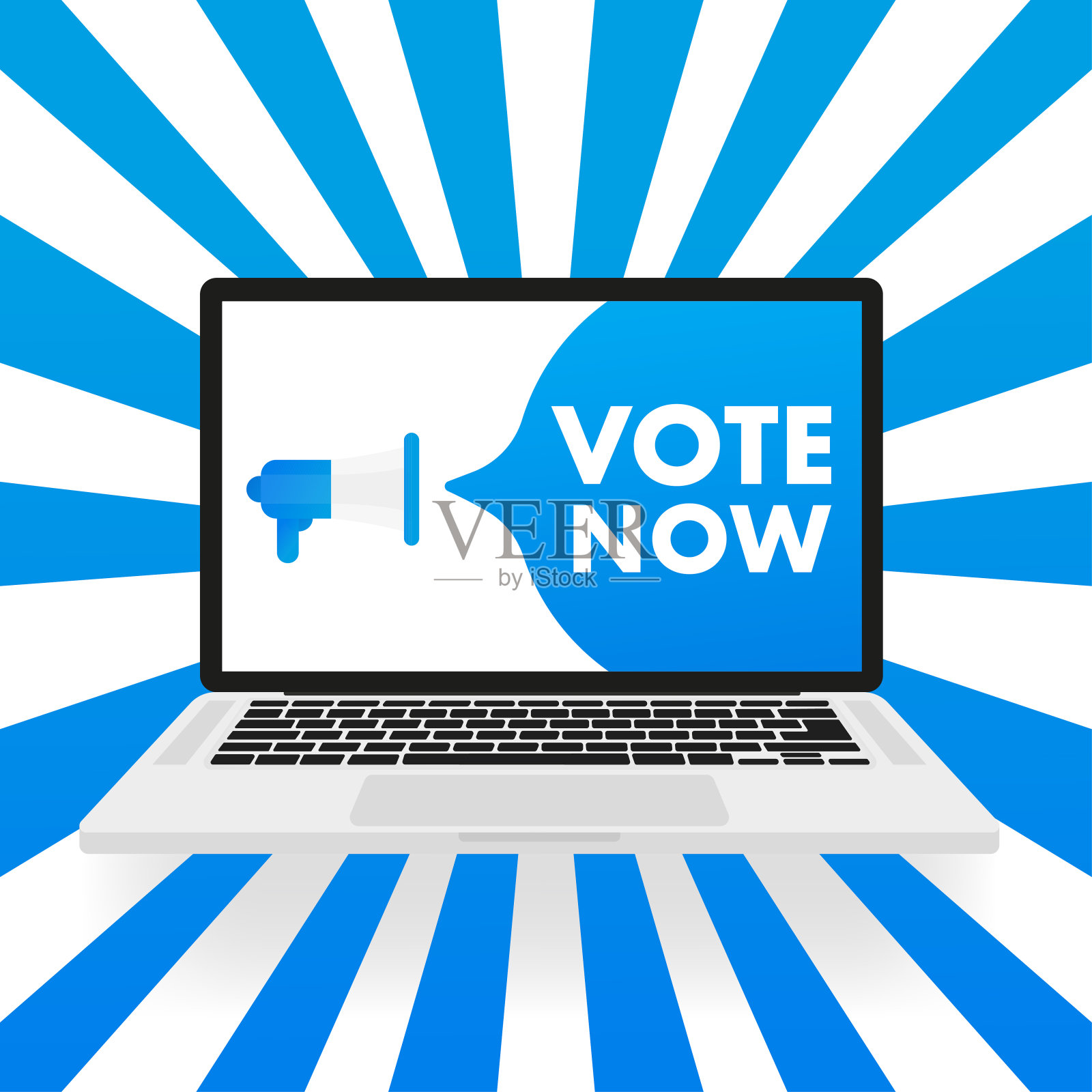 现在把扩音器换成笔记本电脑，一个壮观的背景。矢量图插画图片素材