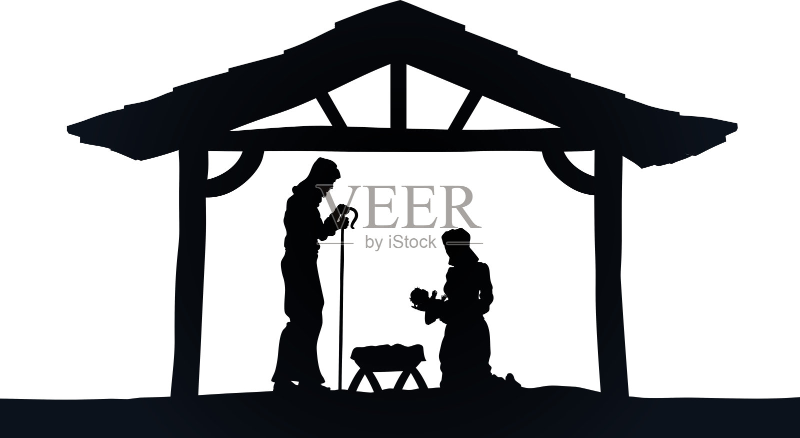 圣诞诞生场景耶稣马槽剪影插画图片素材