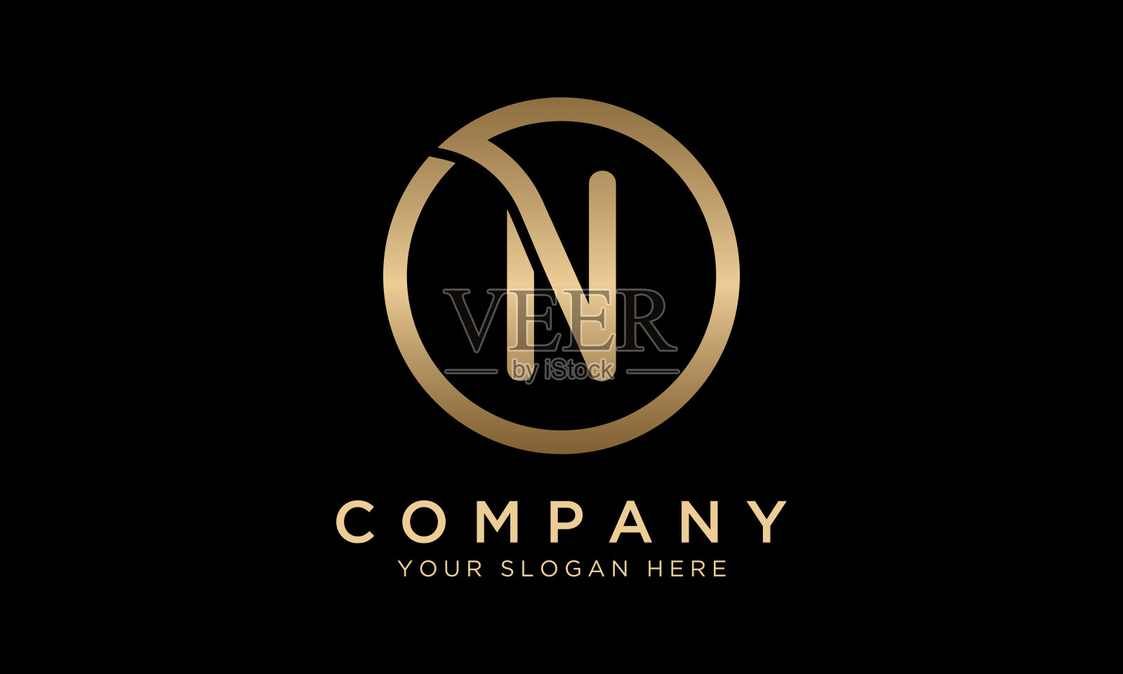 N字母图标与圆形。现代独特的创意N图标设计矢量模板。优雅的金色标识设计。插画图片素材