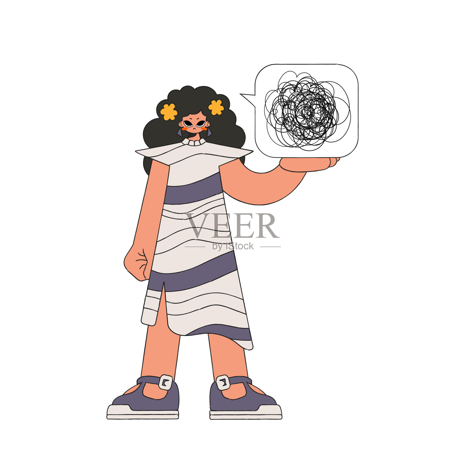 这个女人表明他正在试图解开他混乱的思想。有精神问题的人插画图片素材