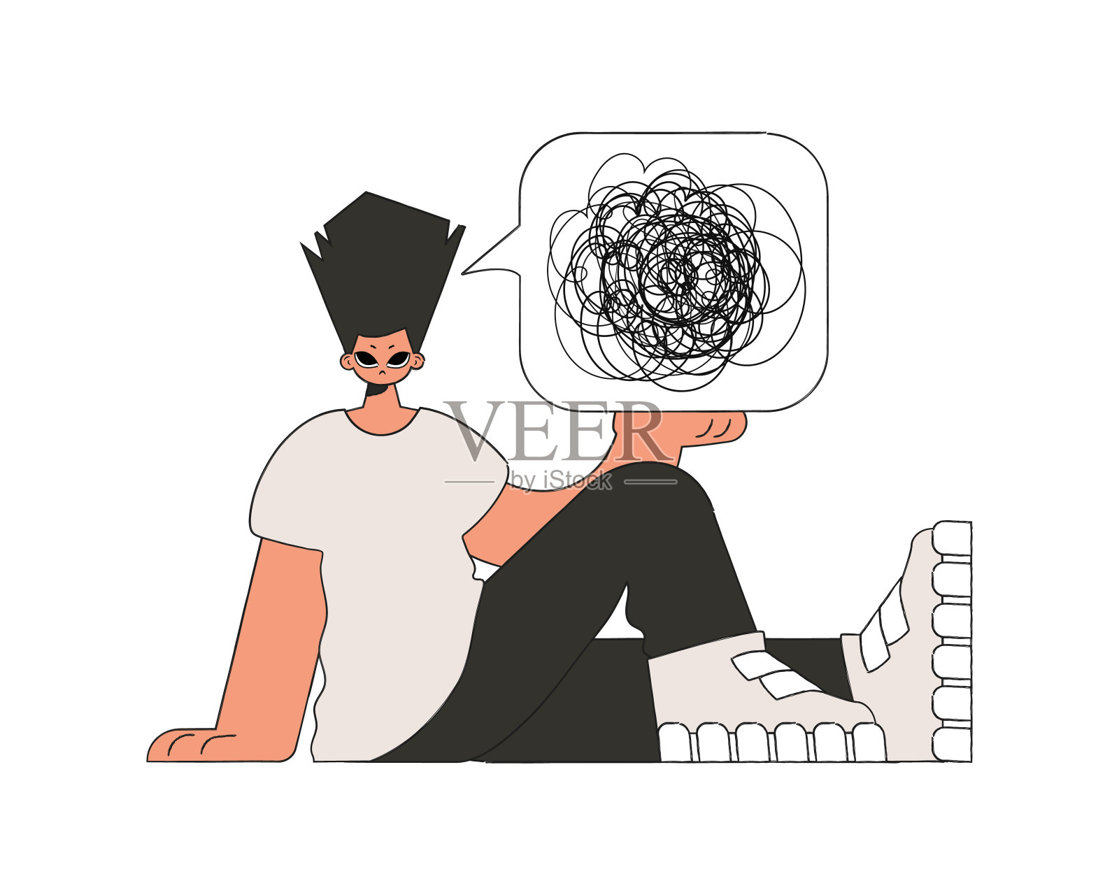 这个人表现出他沉浸在他的思想中。绝望的人被无望和绝望感所吞噬的人插画图片素材