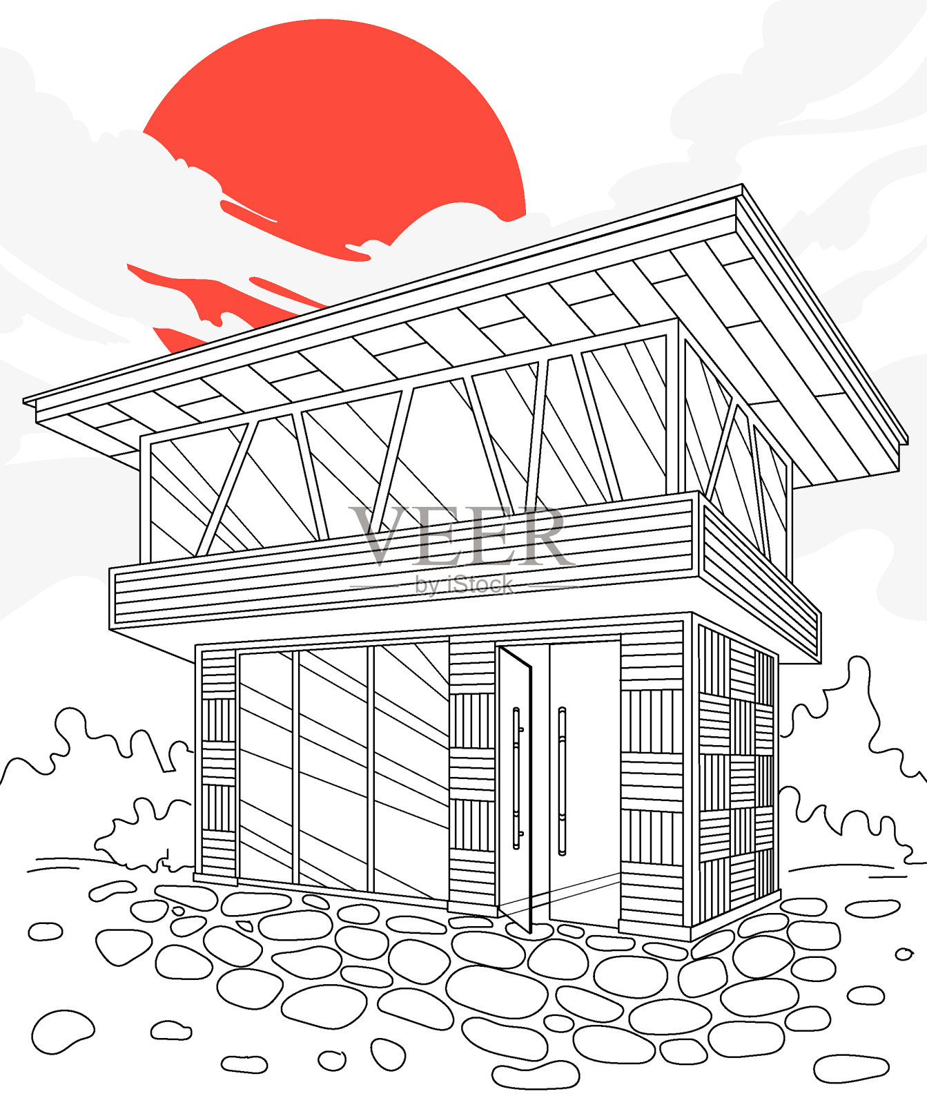 在亚洲风格的房子的外观矢量插图插画图片素材