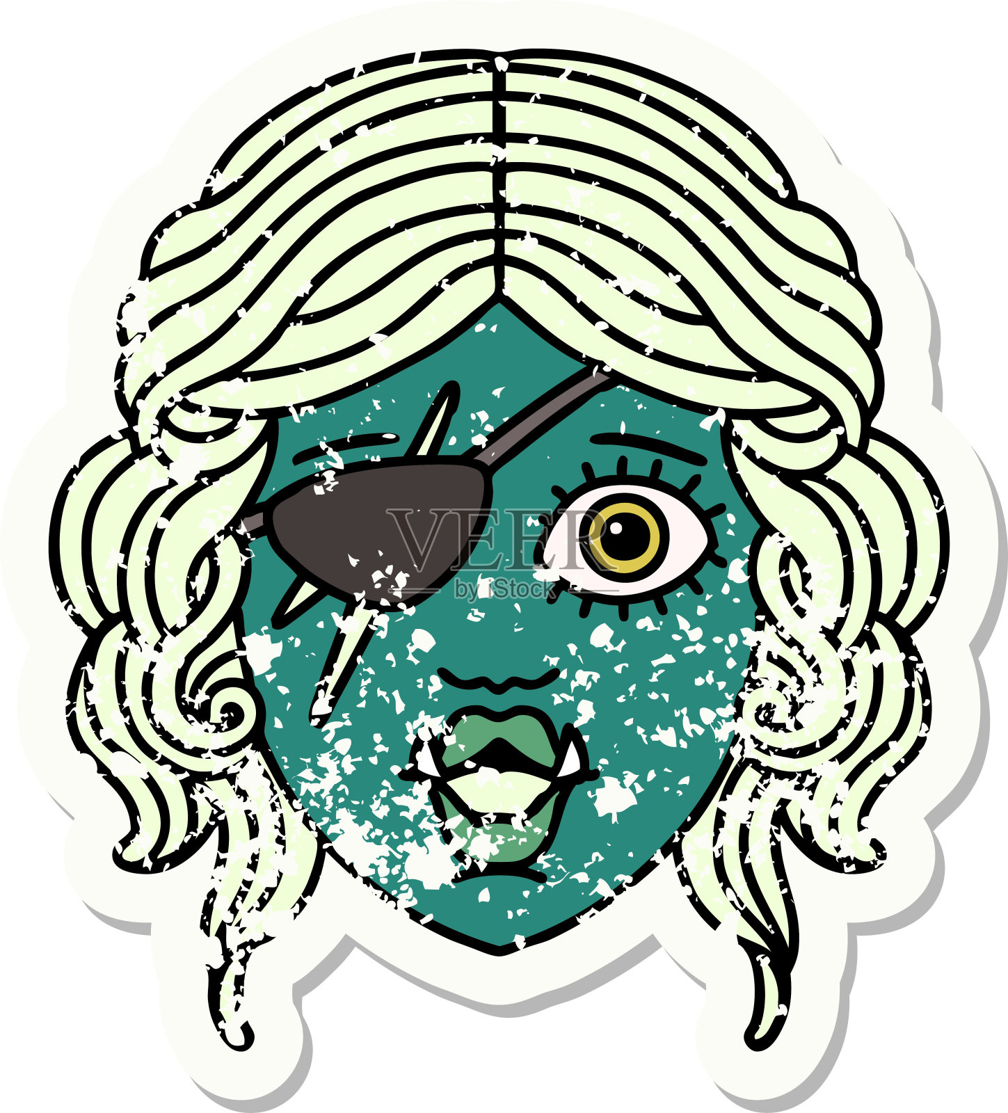 复古纹身风格的兽人流氓人物脸插画图片素材