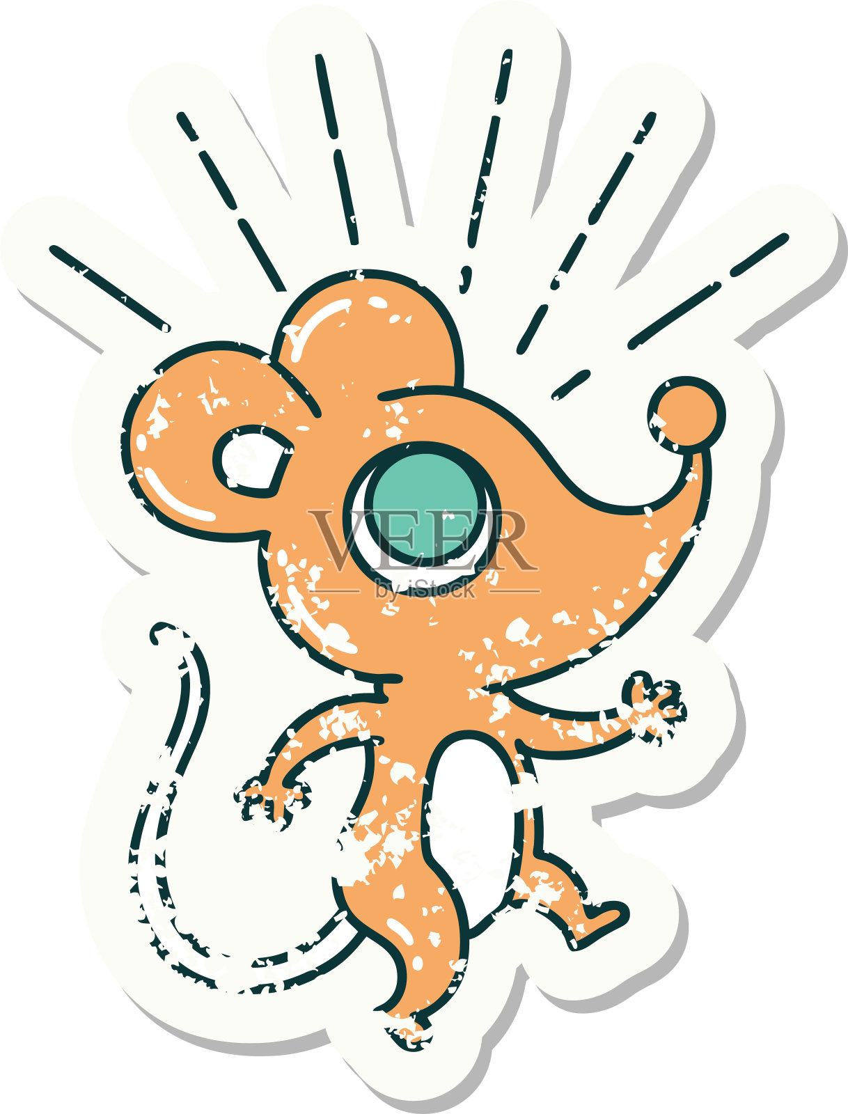 穿旧贴纸的纹身风格鼠标字符设计元素图片