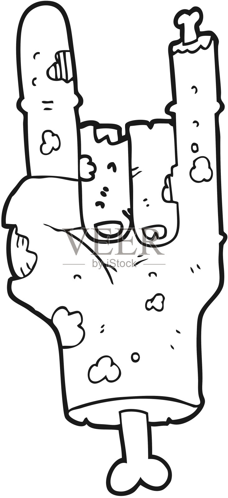 手绘黑白卡通僵尸手插画图片素材