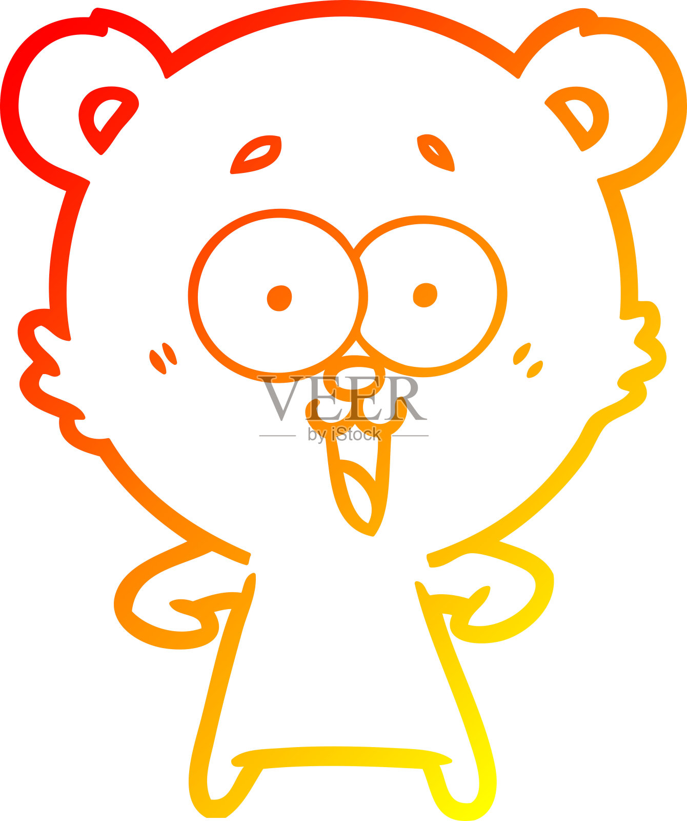 温暖的梯度线画一个笑泰迪熊卡通设计元素图片