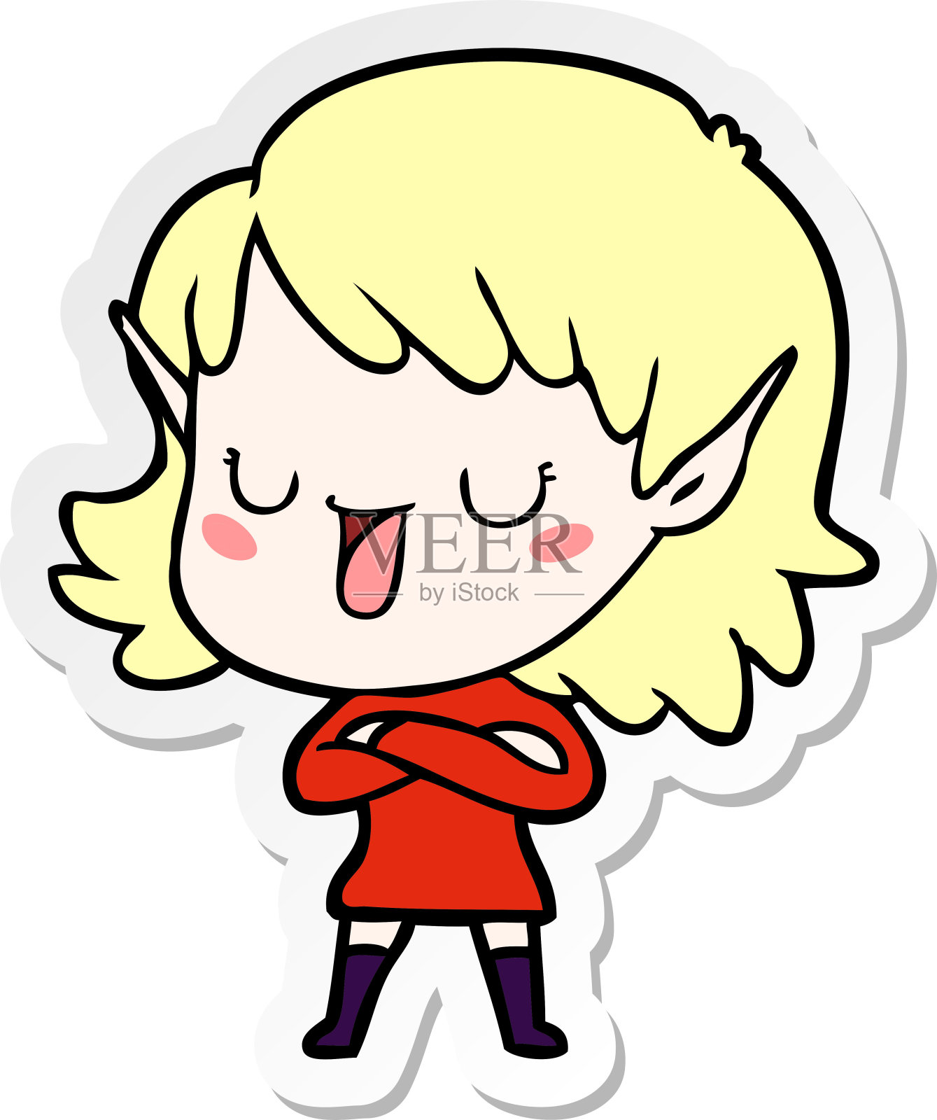 一个卡通精灵女孩的贴纸设计元素图片