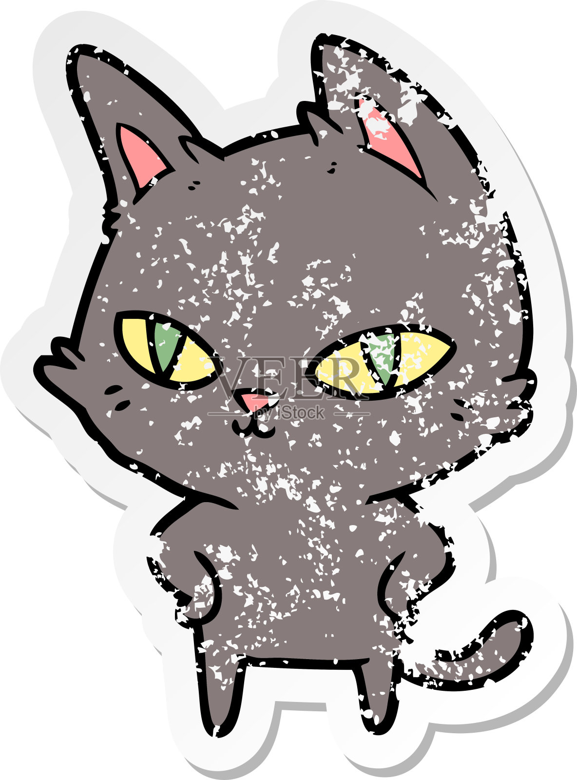 苦恼的贴纸卡通猫明亮的眼睛设计元素图片