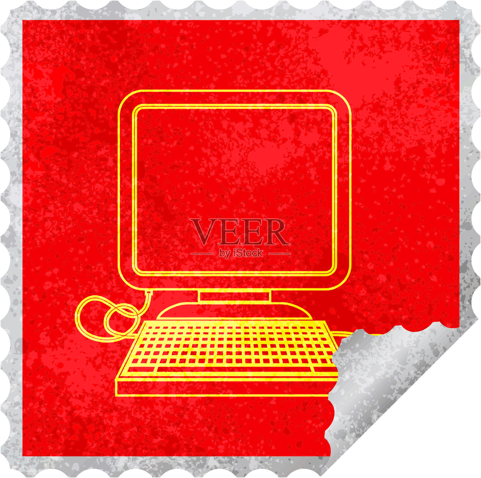 电脑用鼠标和屏幕方形剥皮贴纸插画图片素材