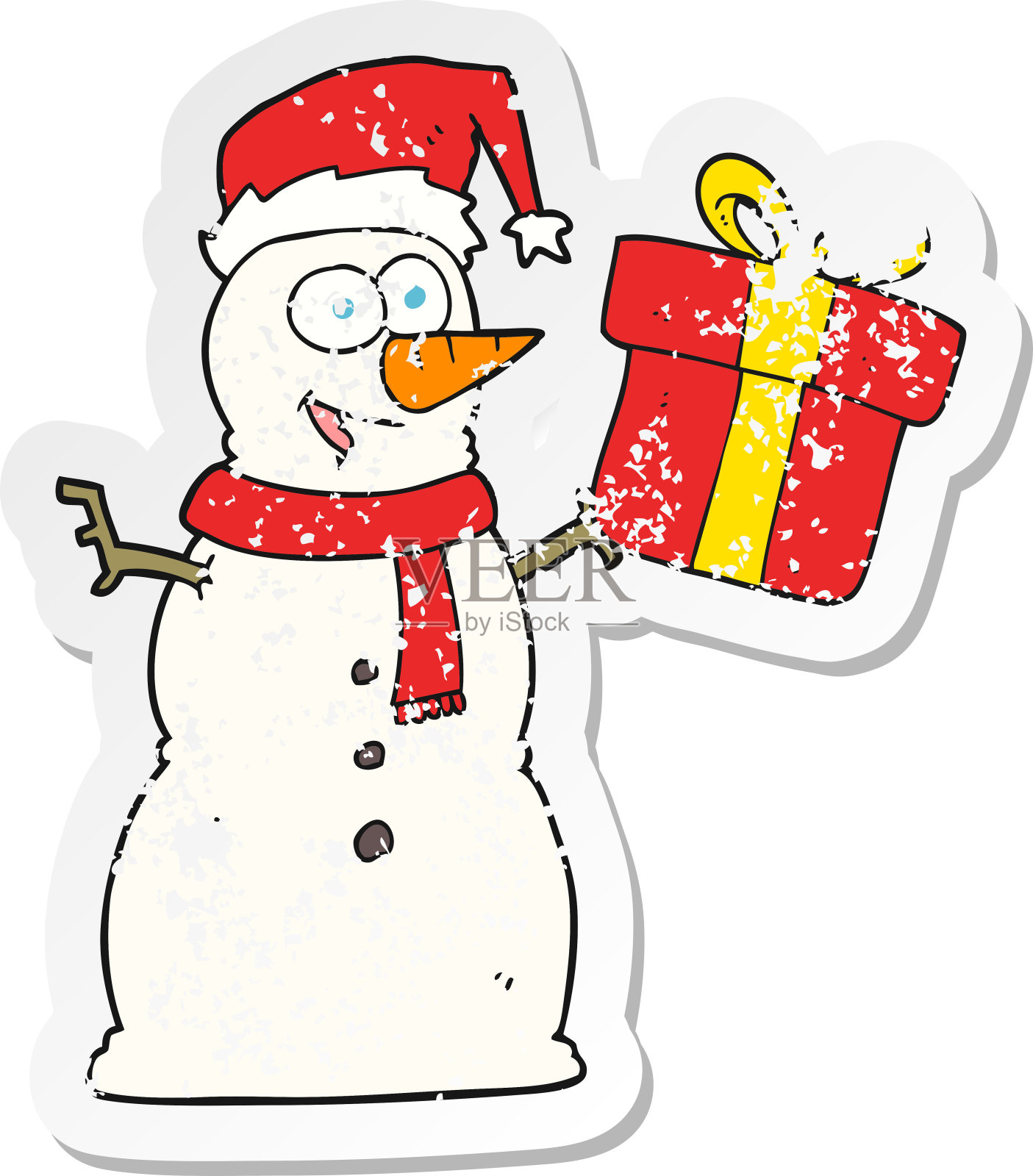 一个卡通雪人的复古心疼贴纸设计元素图片