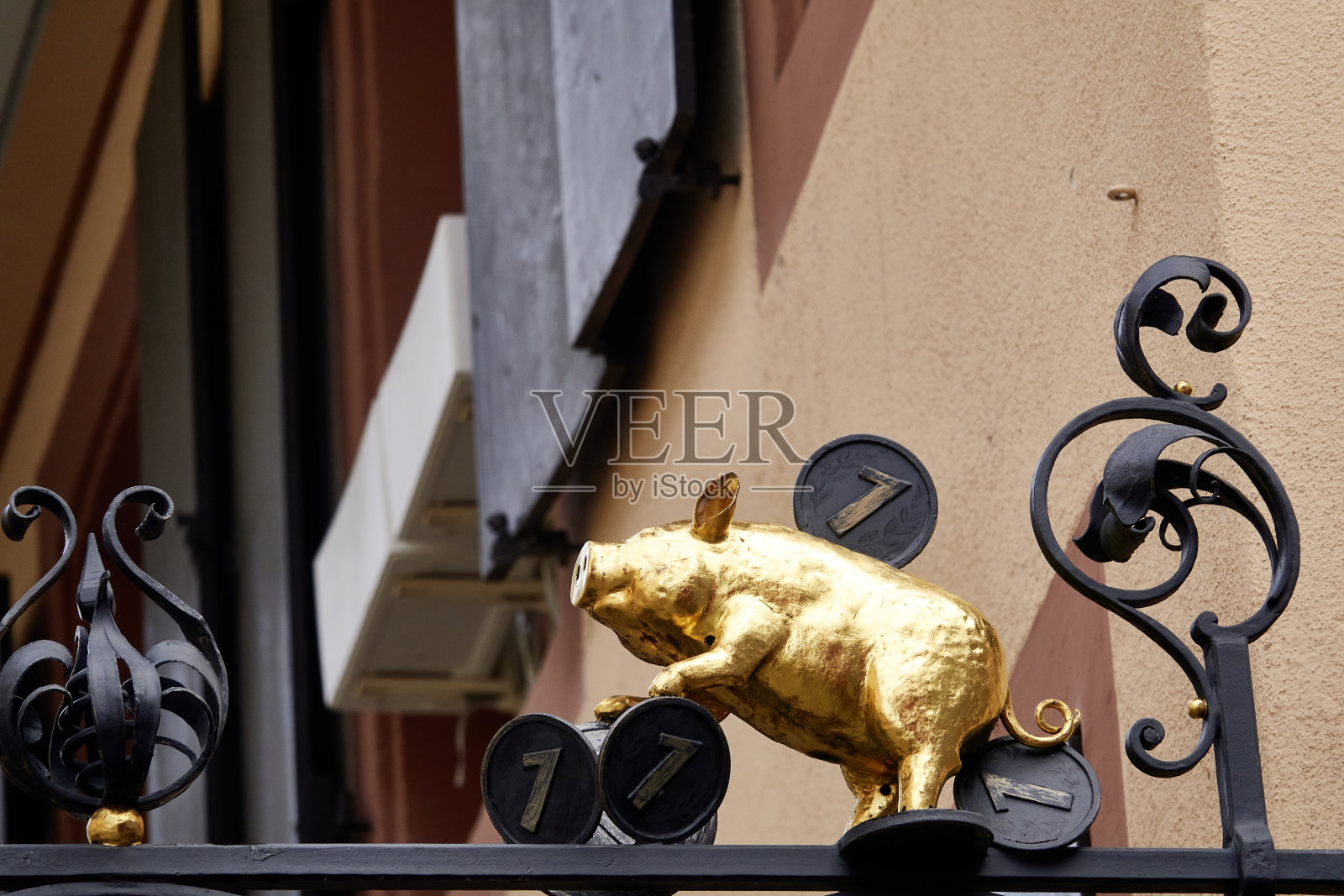 房子标志金猪照片摄影图片