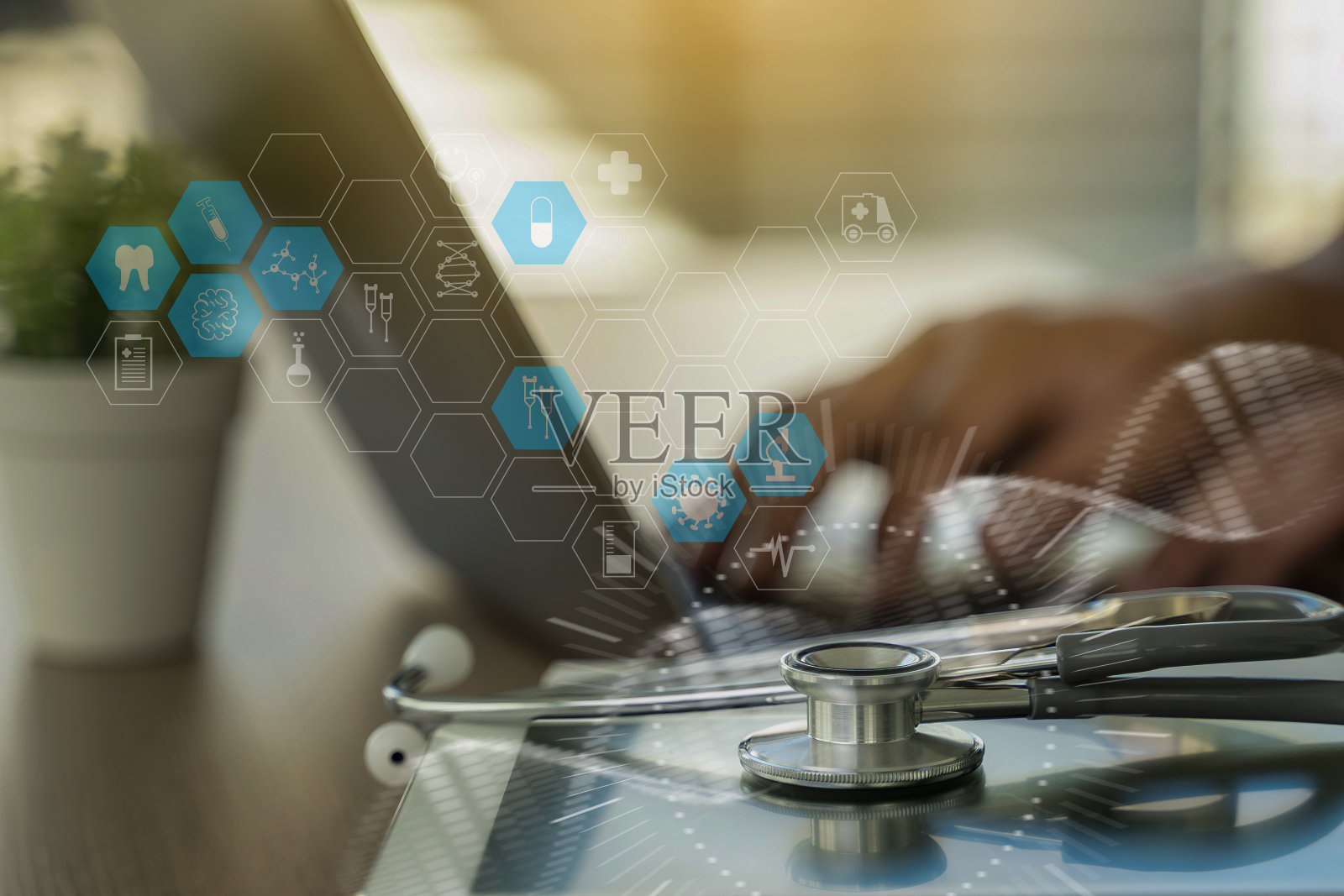 医学技术网络医学医生和听诊器和现代数字平板笔记本电脑照片摄影图片