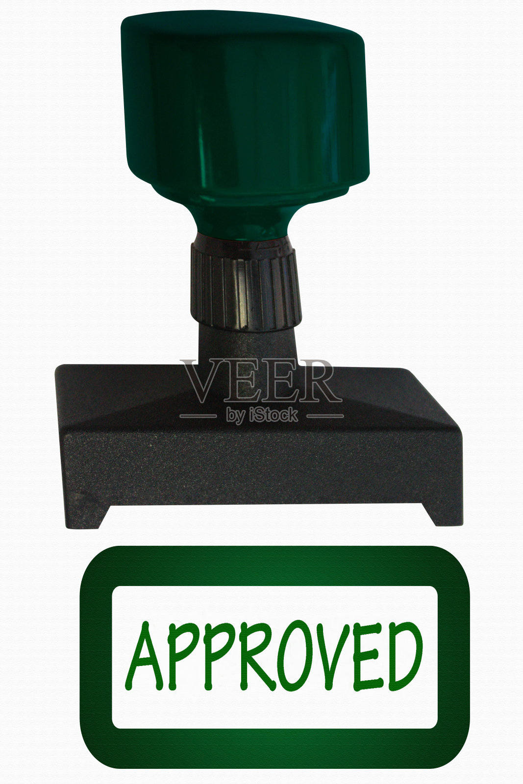 墨水垫(绿色)，英文注明“已批准”照片摄影图片
