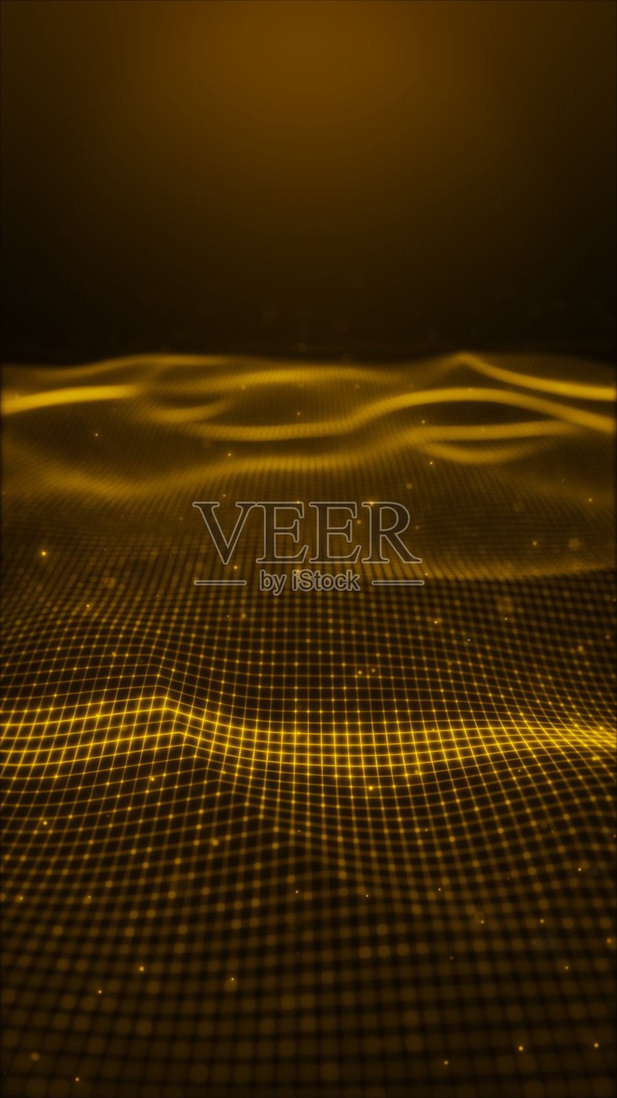 未来飞行通过一个金色的数字景观，棕色尘埃颗粒，抽象的背景。照片摄影图片