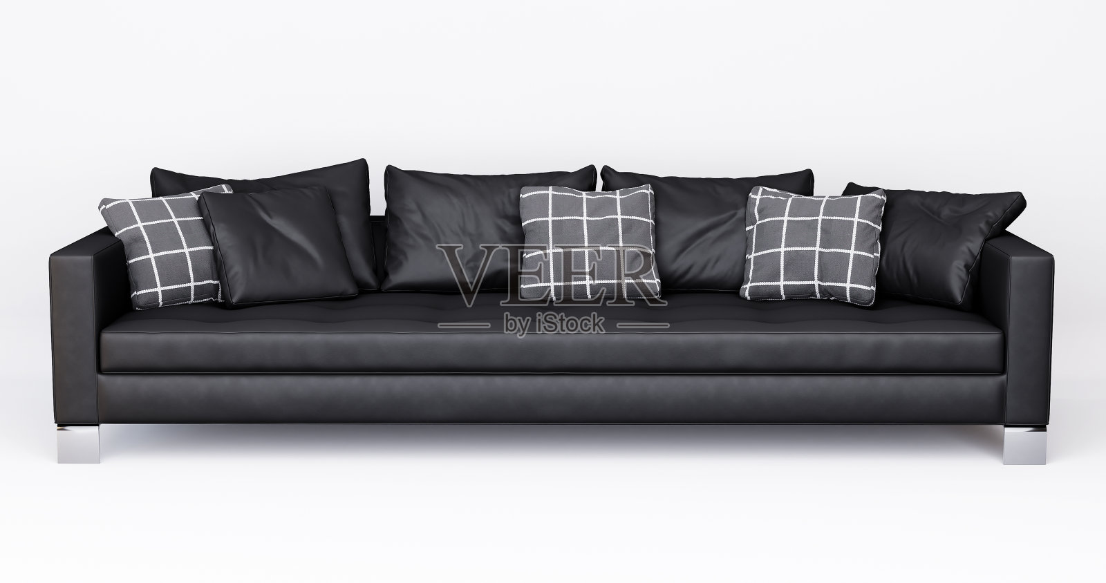 三维家具现代黑色皮革沙发孤立在白色背景照片摄影图片