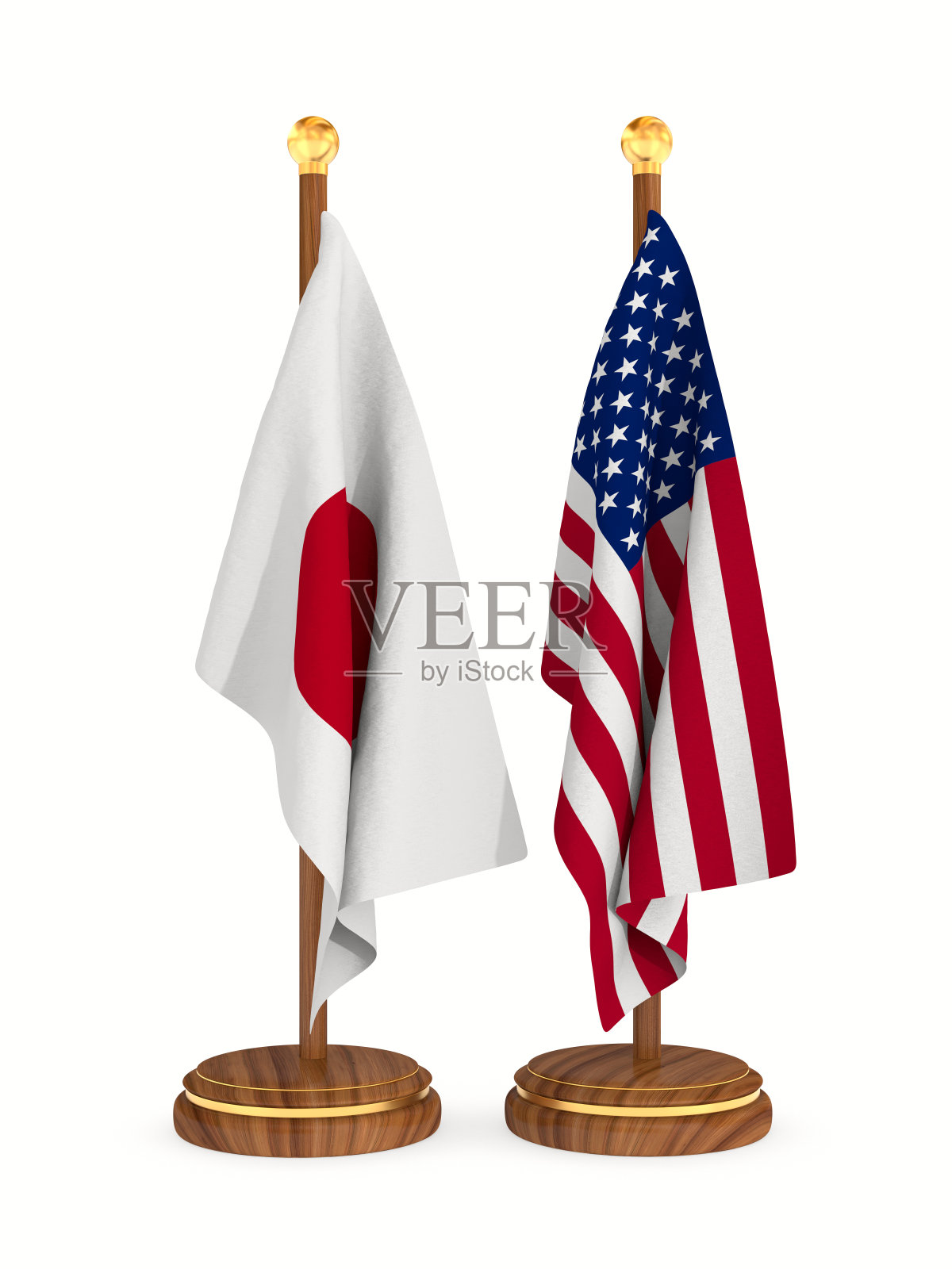 白底日本和美国国旗。孤立的3D插图照片摄影图片