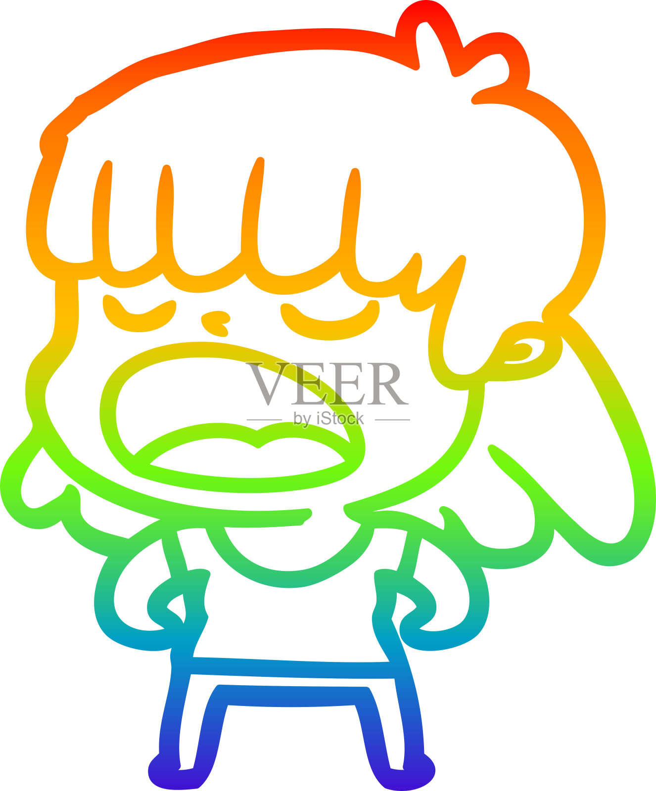 彩虹渐变线画一个卡通女人大声说话设计元素图片