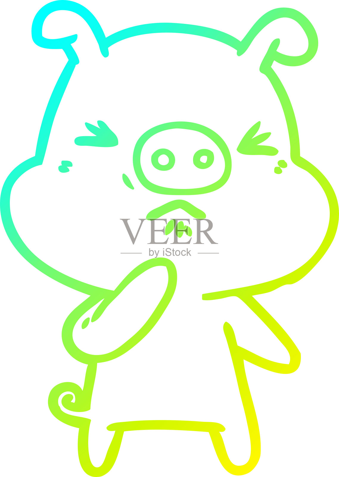 冷梯度线绘制卡通愤怒的猪设计元素图片