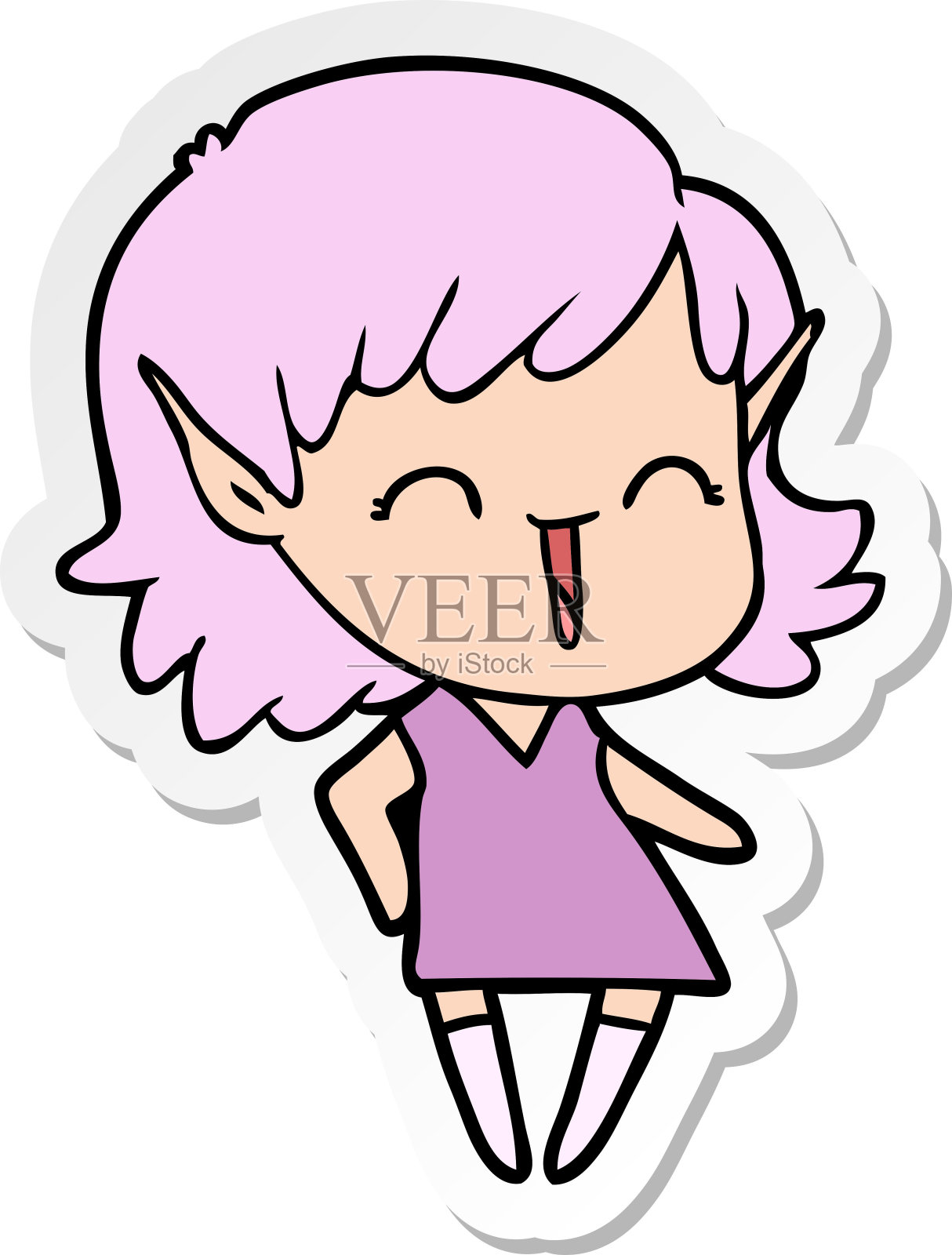 一个卡通精灵女孩的贴纸设计元素图片