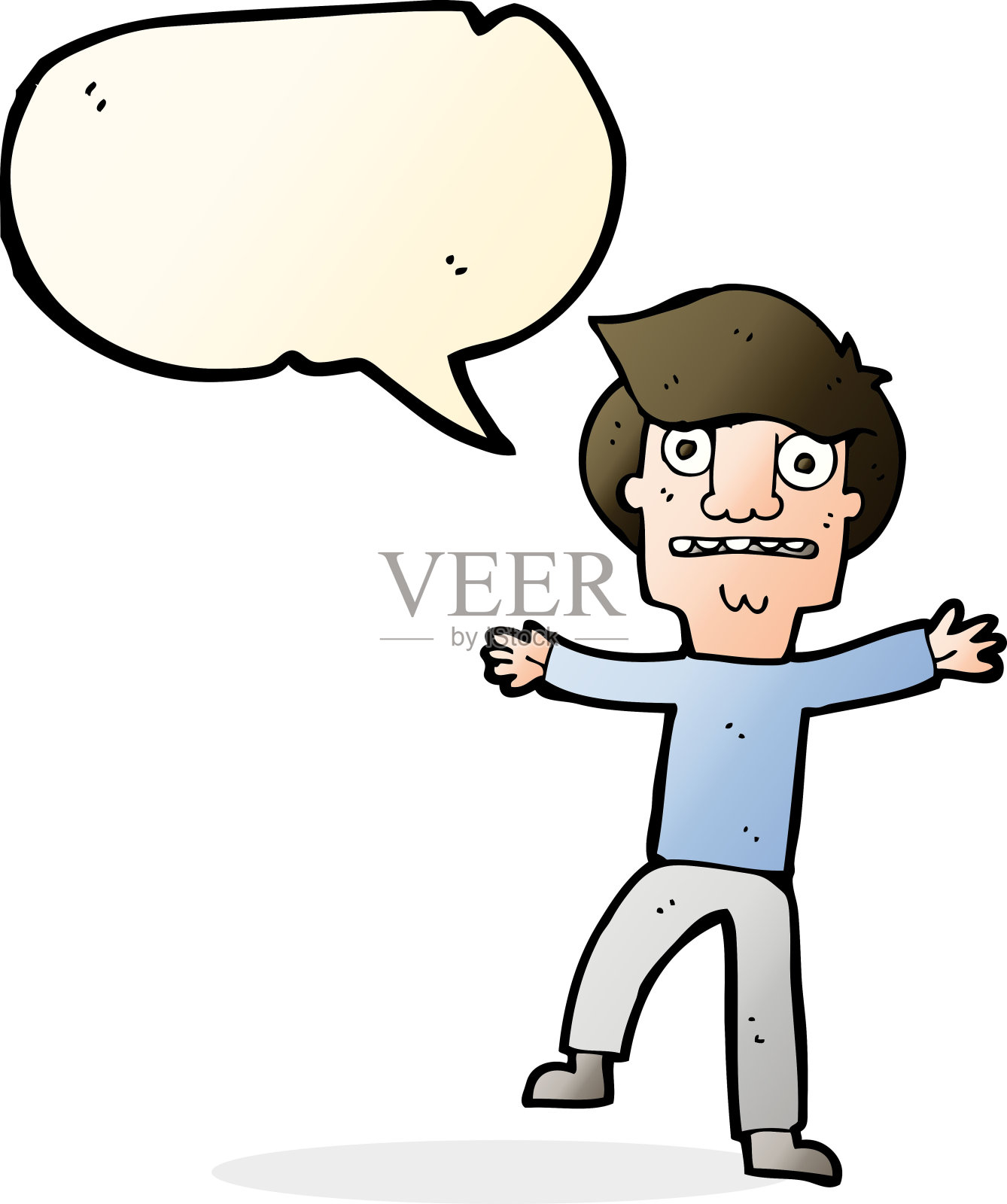 卡通男孩用言语泡沫恐慌插画图片素材