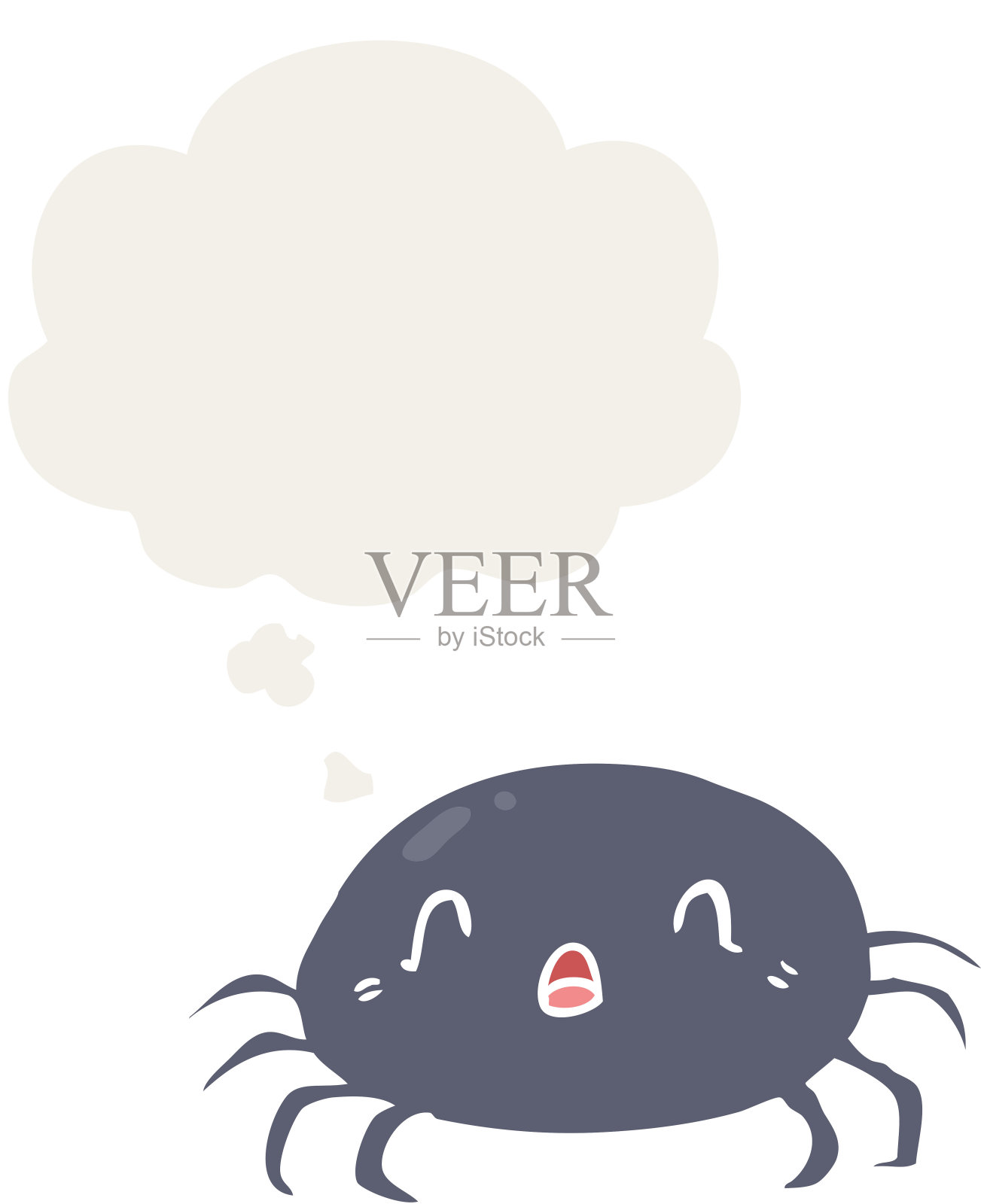 卡通蜘蛛与复古风格的思想泡泡插画图片素材