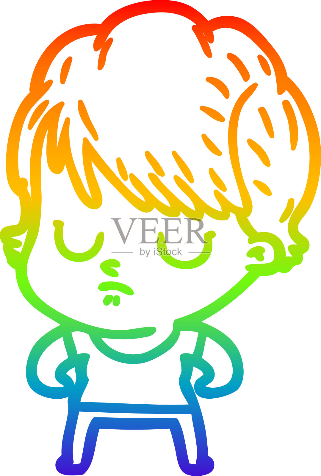 彩虹渐变线画一个卡通女人插画图片素材