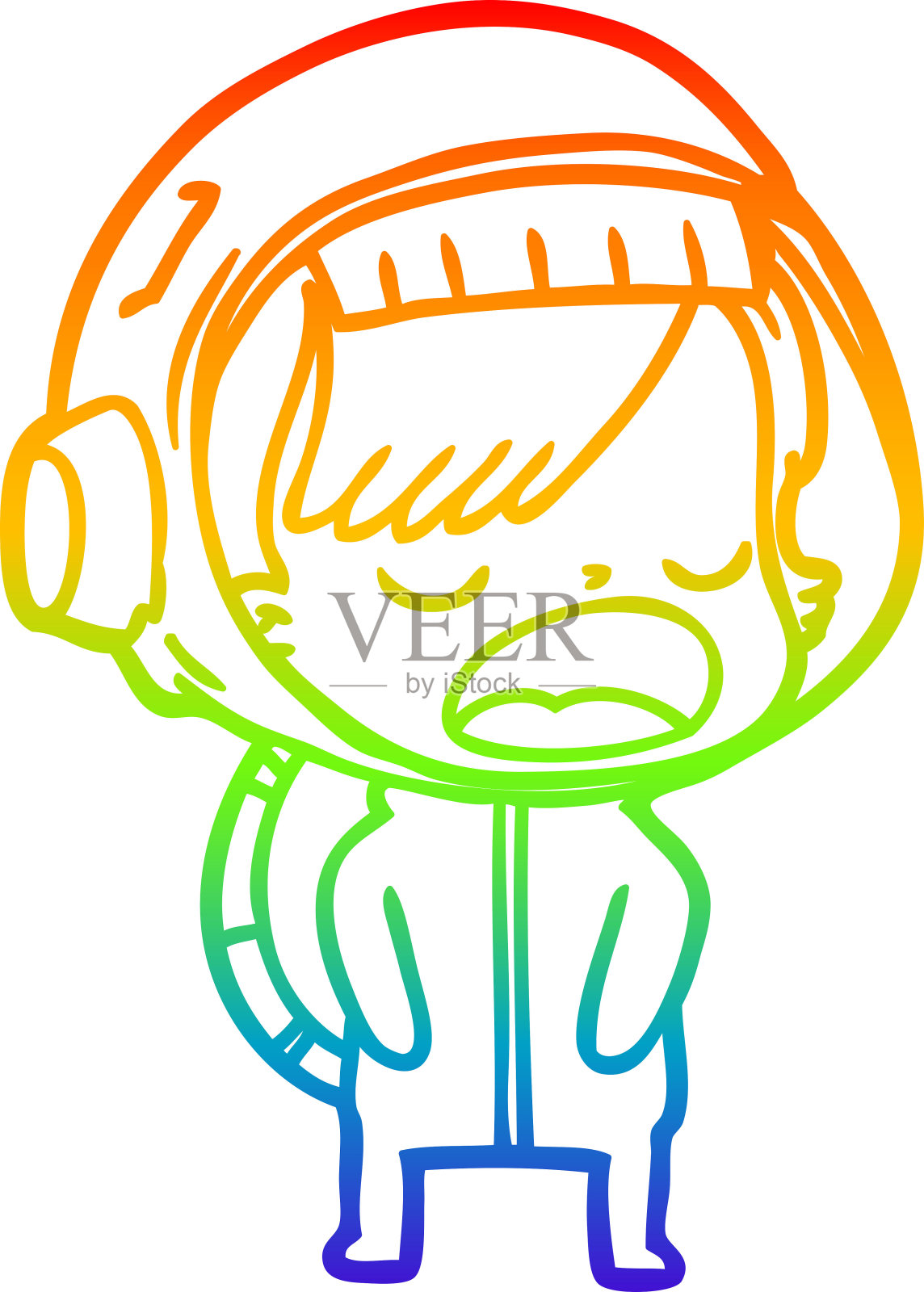 彩虹渐变线绘制的卡通宇航员解释设计元素图片