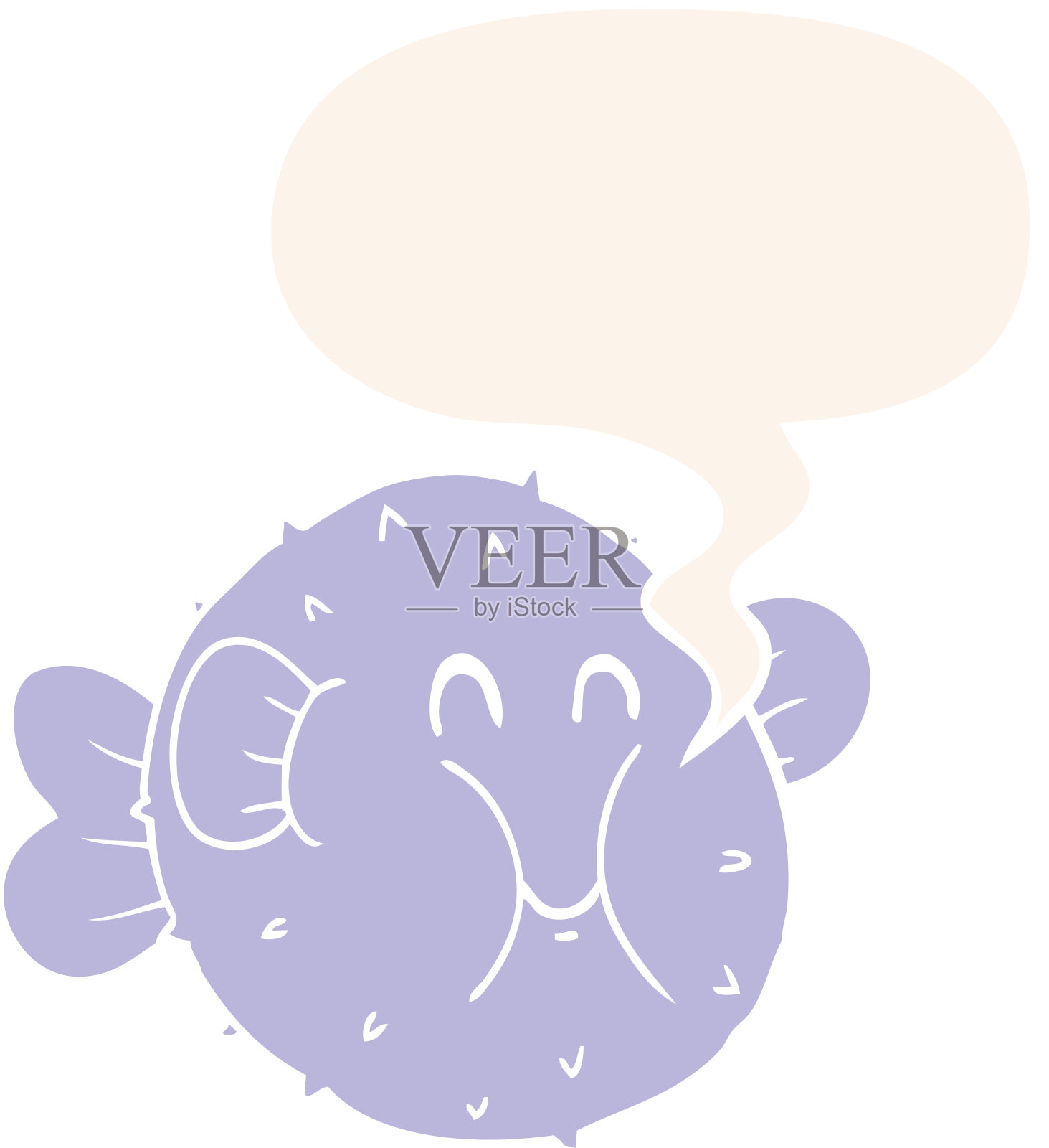 卡通河豚，带有复古风格的语音泡泡插画图片素材