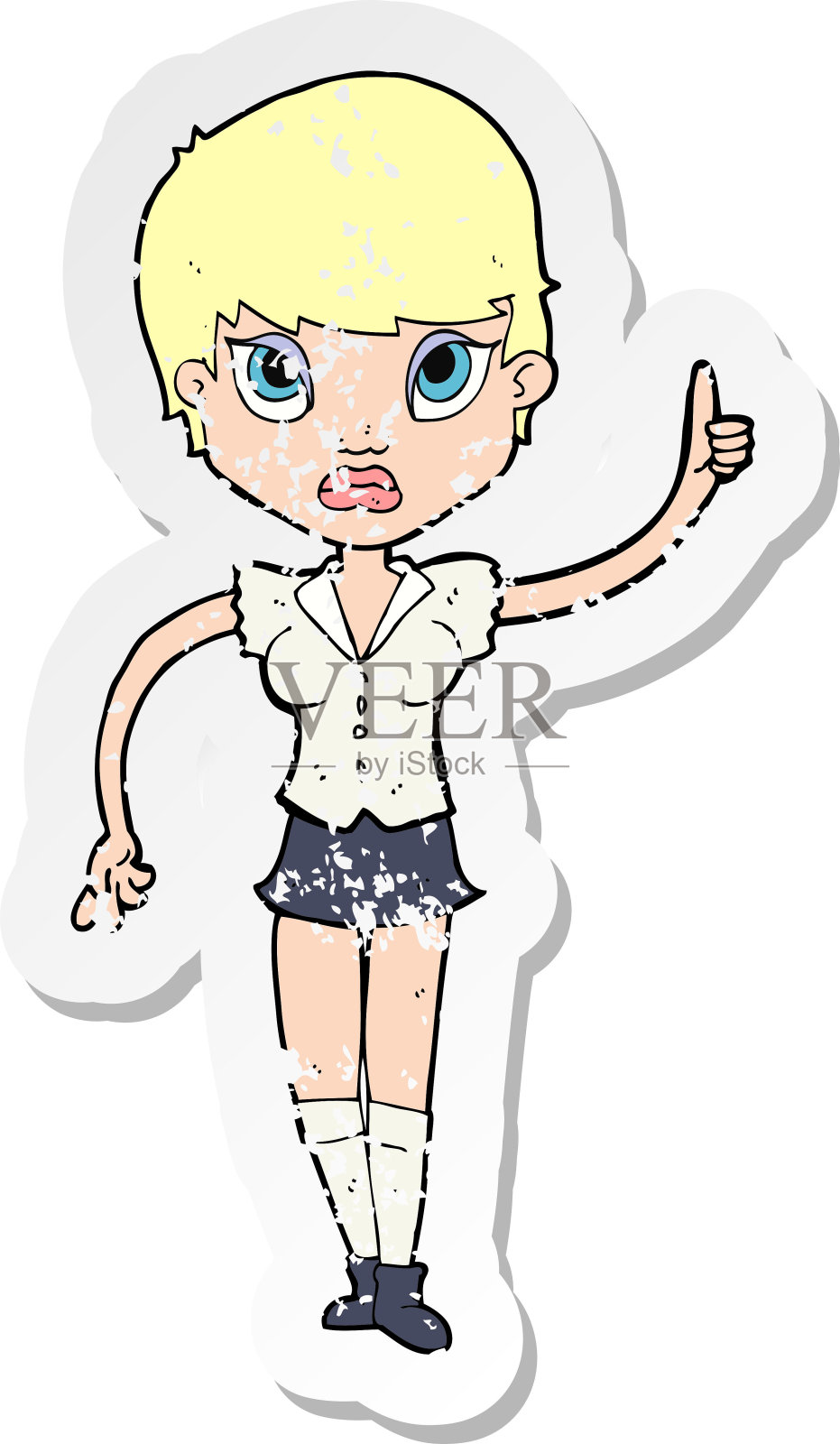 复古心疼贴纸的卡通漂亮女人的想法插画图片素材