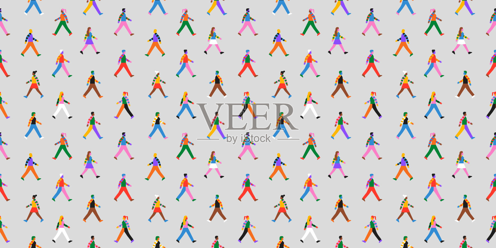 形形色色的人走在一起，天衣无缝的格局插画图片素材