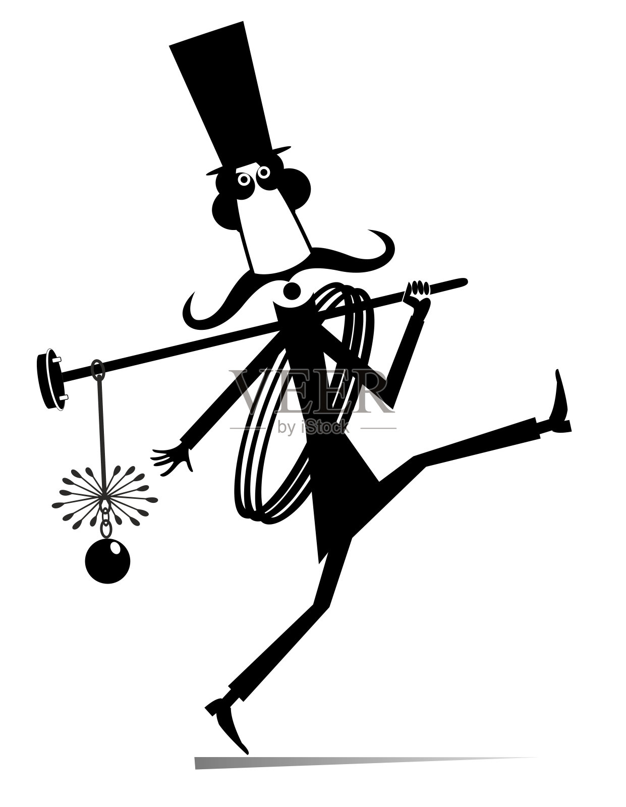 走路滑稽的长胡子烟囱清洁工插画图片素材