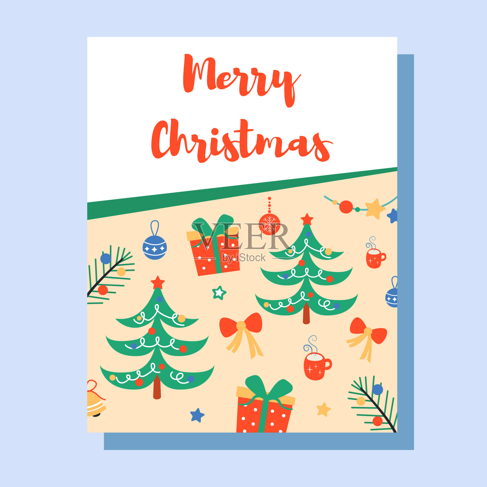 现代通用艺术模板。可爱元素的圣诞贺卡。插图。插画图片素材
