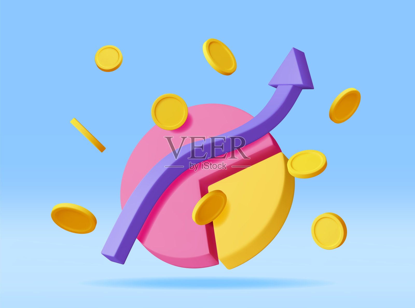 三维饼图金币插画图片素材