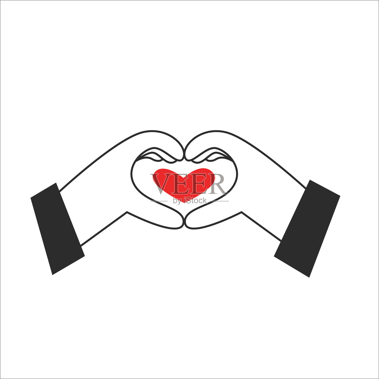 双手用手指做一个心形。情人节和爱情的象征。浪漫的姿态。矢量平面插图。插画图片素材