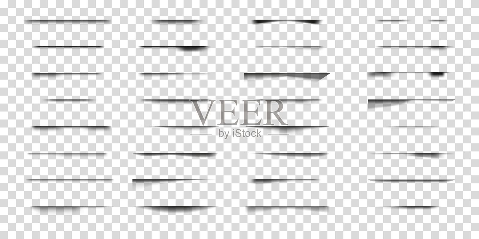 纸张阴影，叠加分割线，页边。现实的矩形盒子效果，透明的3d传单包装。窗帘模型收藏。渐变图形的网页横幅。向量帧隔离集插画图片素材